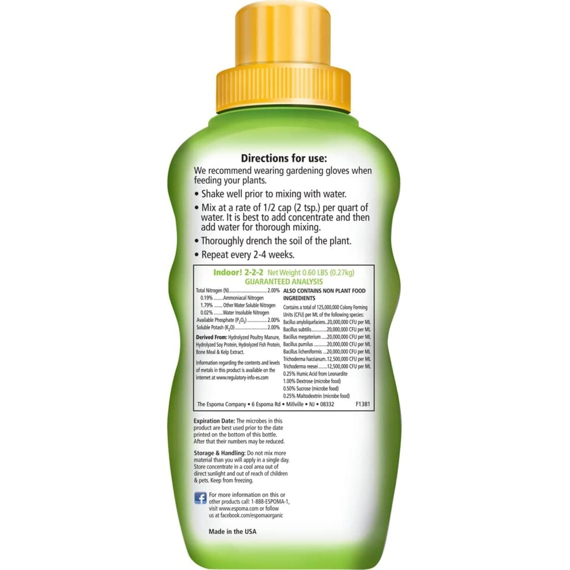 Espoma Organic Indoor! Plant Food for Large & Small Houseplants Like Pothos, Fiddle Leaf Fig, Monstera, Snake & Palms, Liquid Concentrate, 8 fl oz