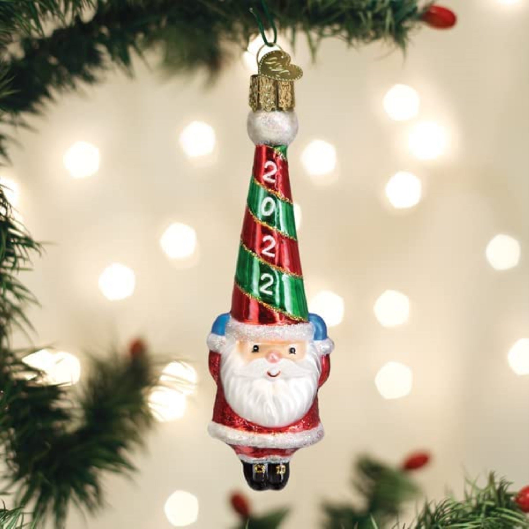 Old World Christmas Blown Glass Christmas Ornament, 2022 Happy Santa