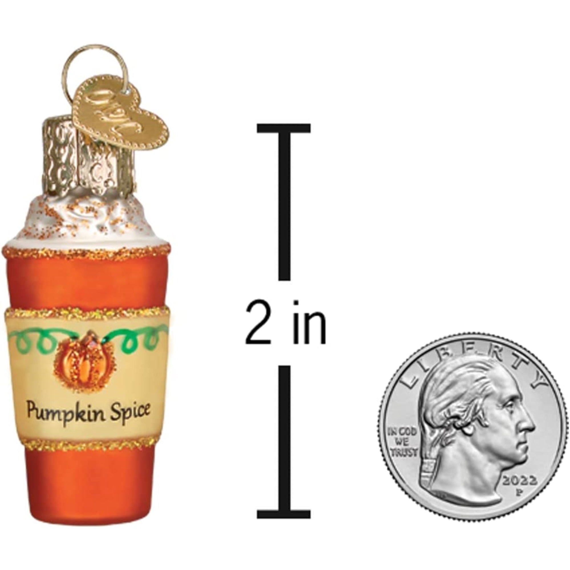 Old World Christmas Mini Blown Glass Pumpkin Spice Latte Ornament, 2"