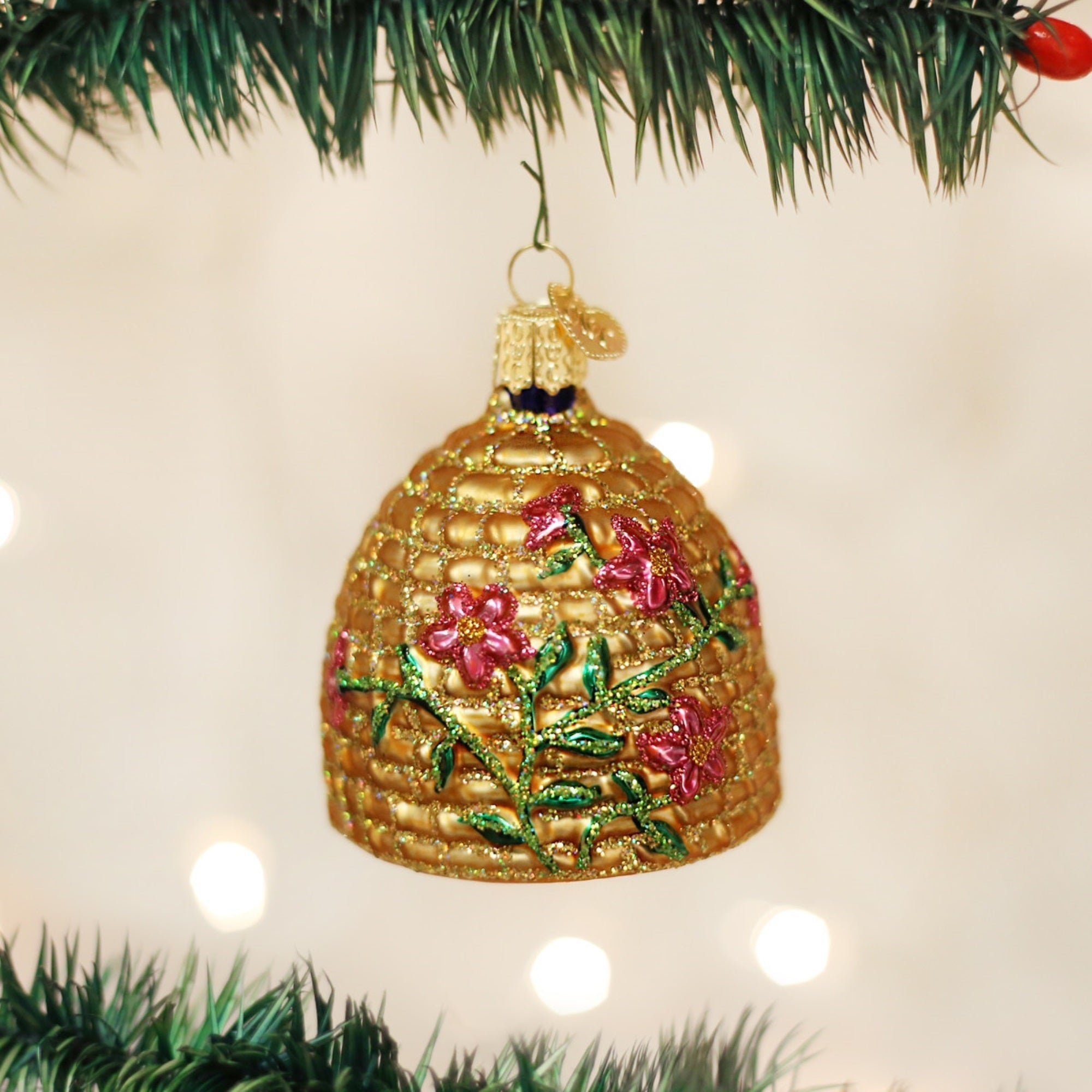 Old World Christmas Glass Blown Bee Skep Ornament