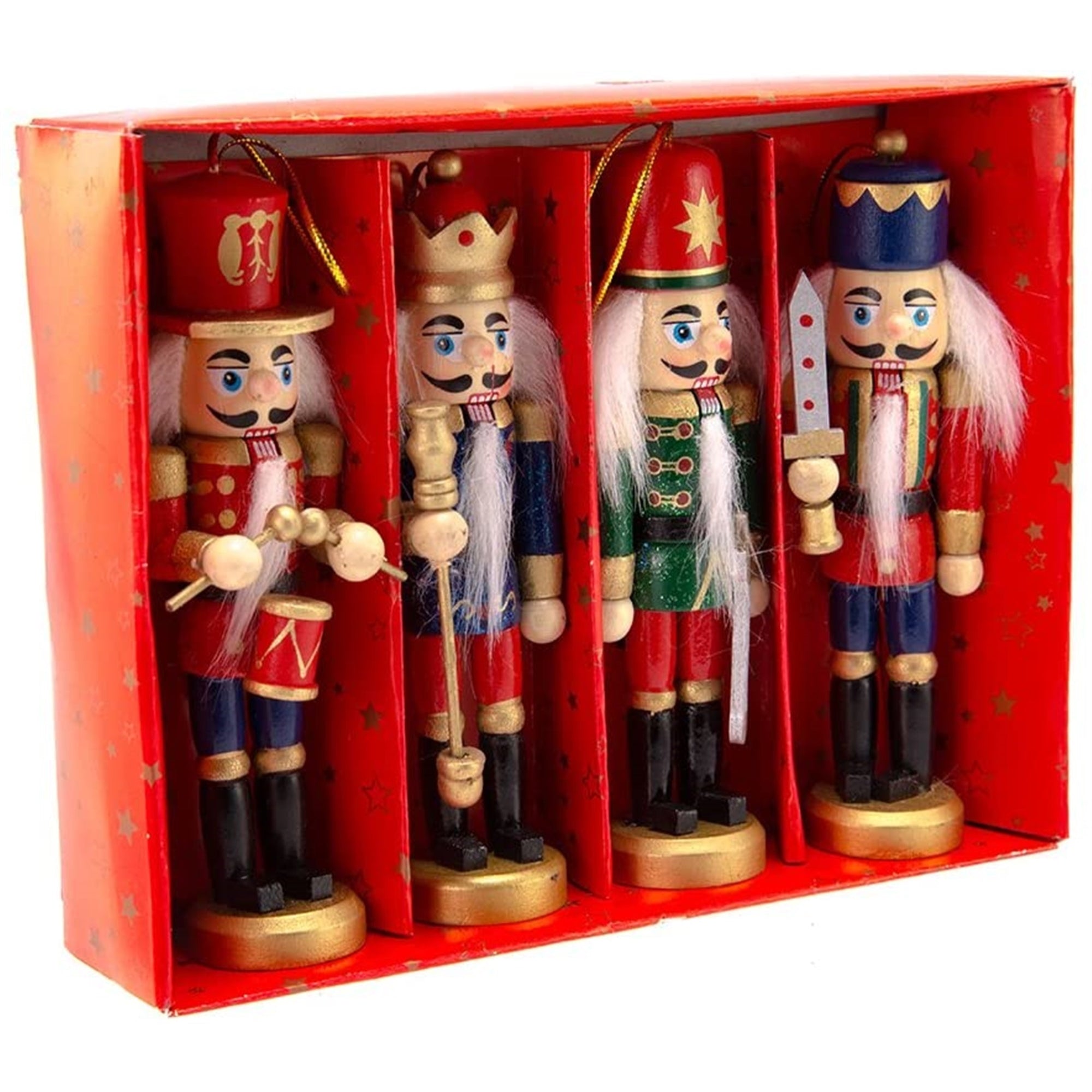 Kurt Adler 5" Wooden Nutcracker Ornaments, Set of 4