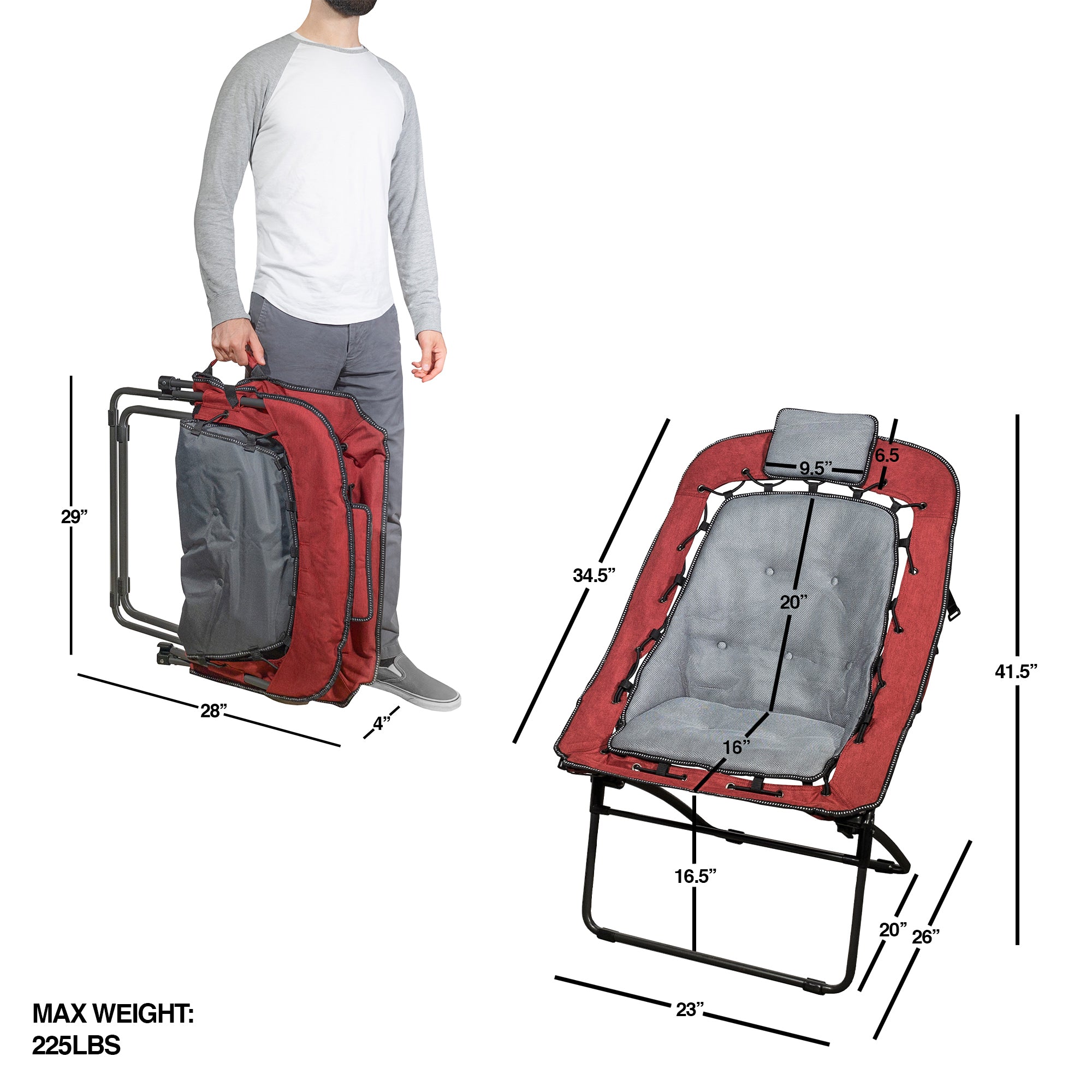 Zenithen Foldable Rectangular Air Mesh Outdoor Bungee Chair