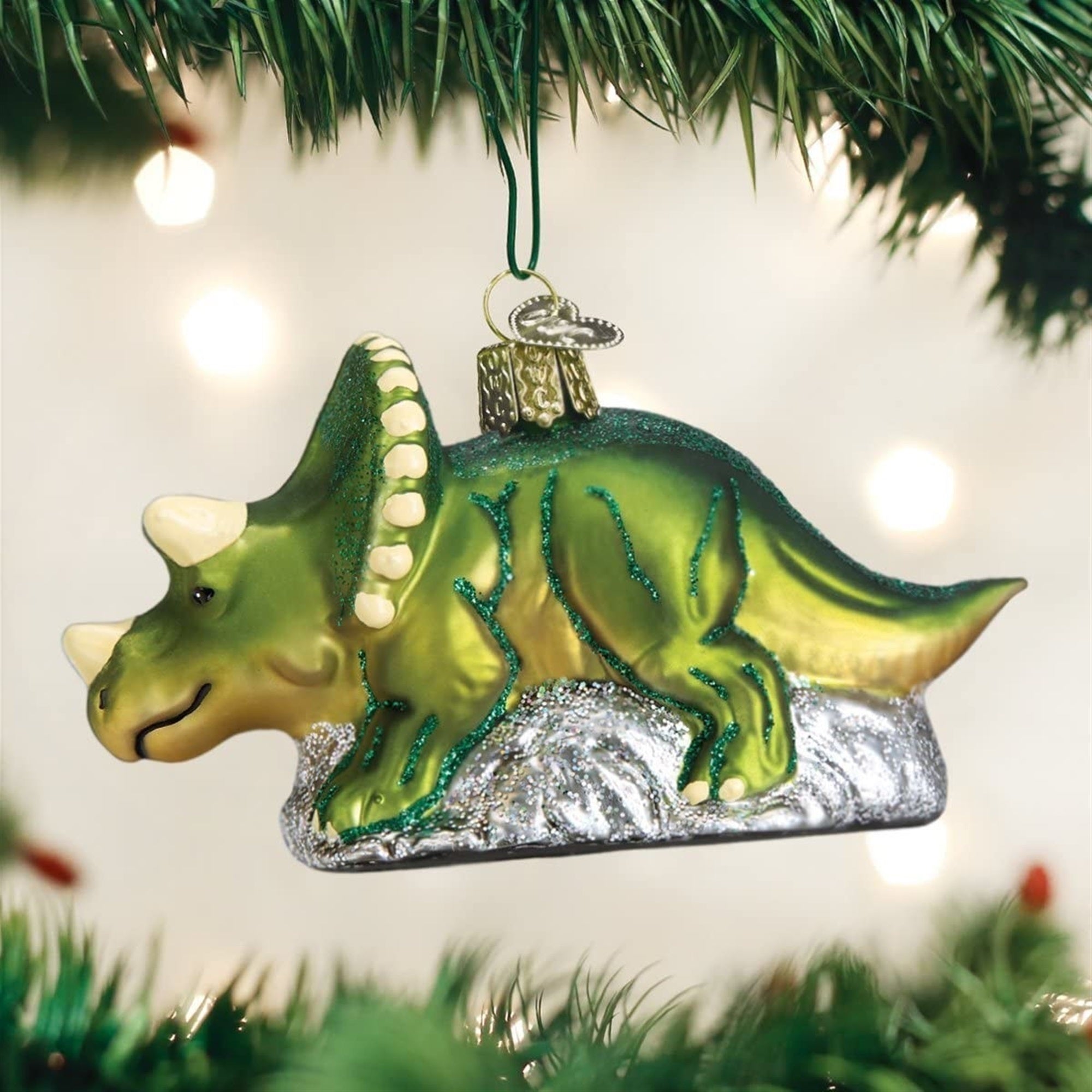 Old World Christmas Blown Triceratops Glass Ornament