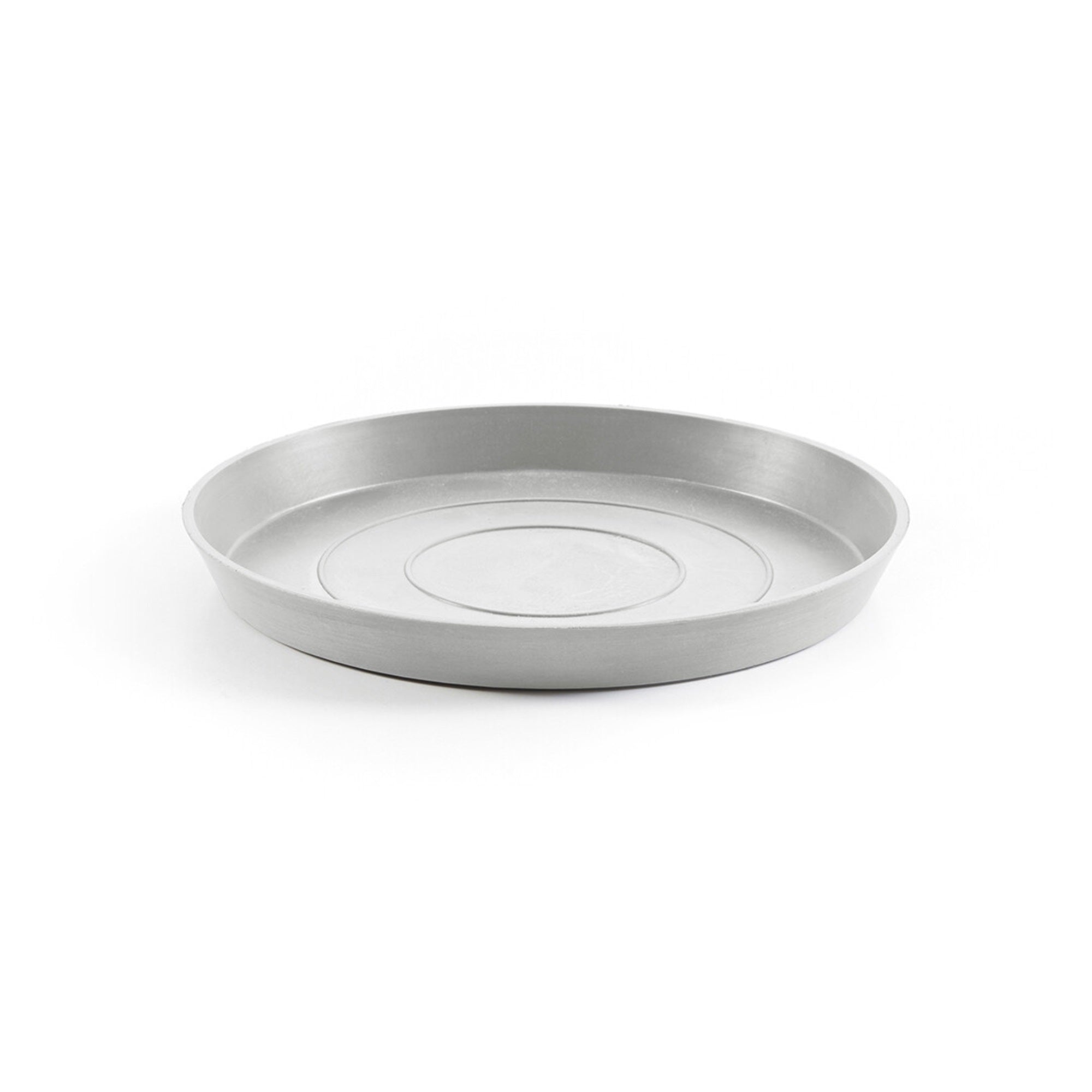Ecopots Round Recycled Plastic Modern In/Outdoor Planter Flower Pot Saucer, White Grey, 11"