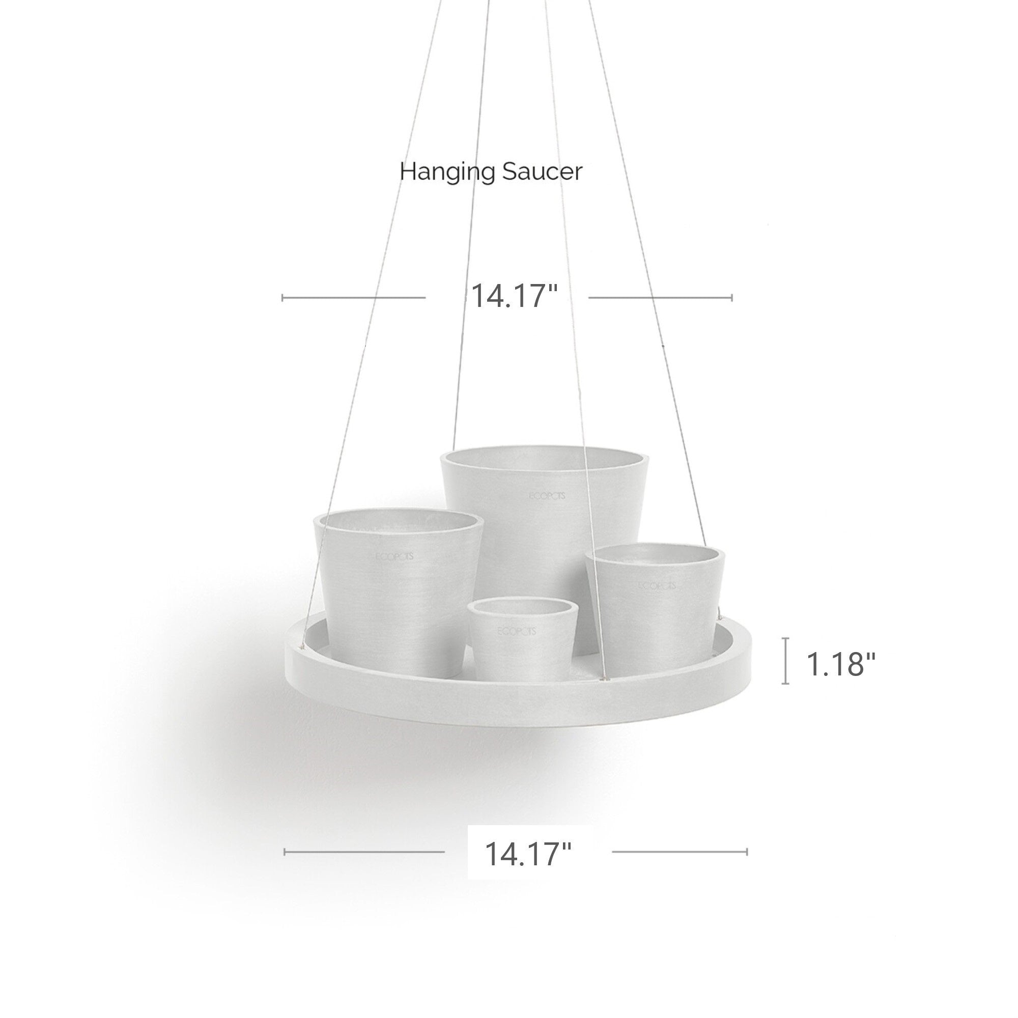 Ecopots Indoor/Outdoor Round Recycled Plastic Modern Hanging Saucer, 14"