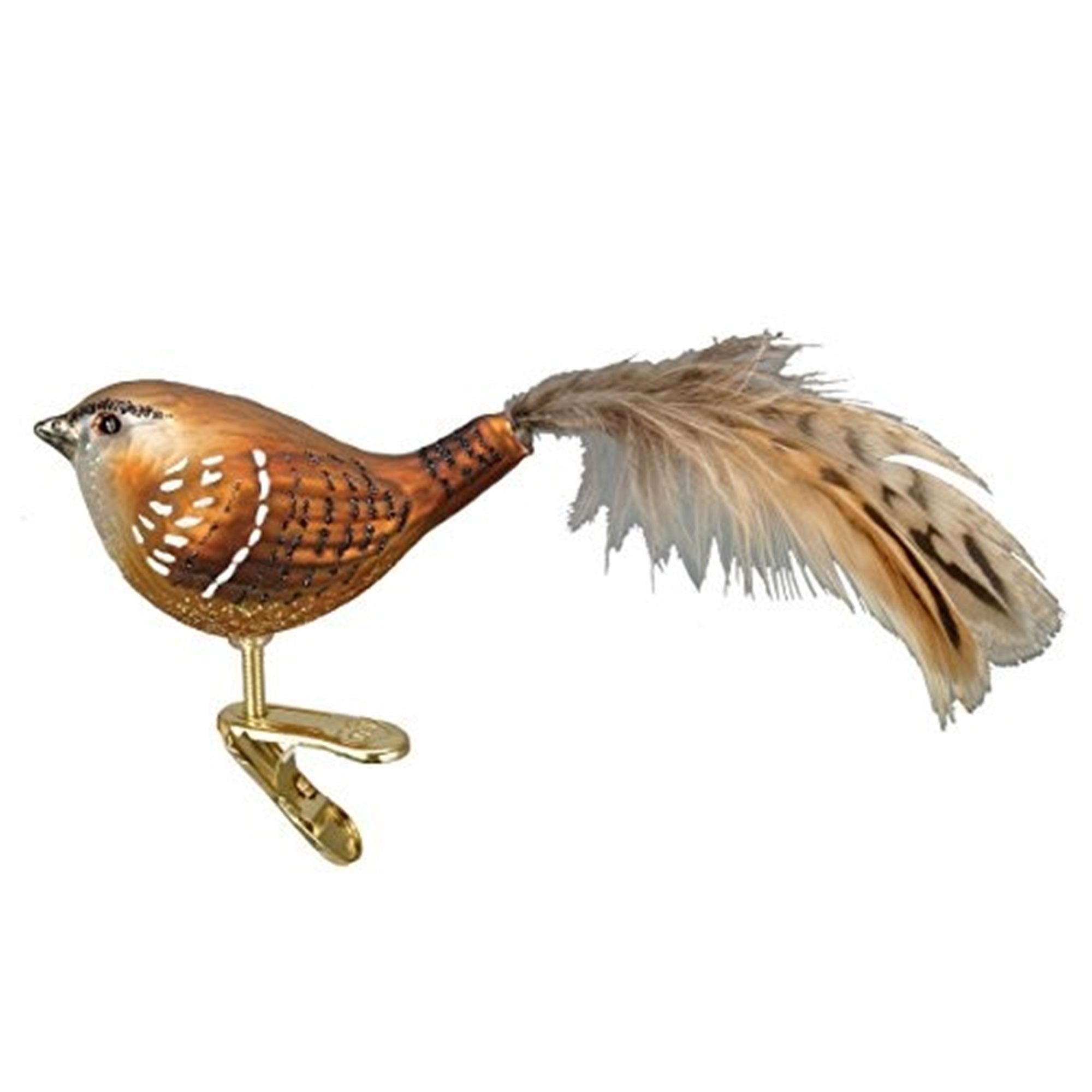 Old World Glass Blown Christmas Ornament, Wren with Clip