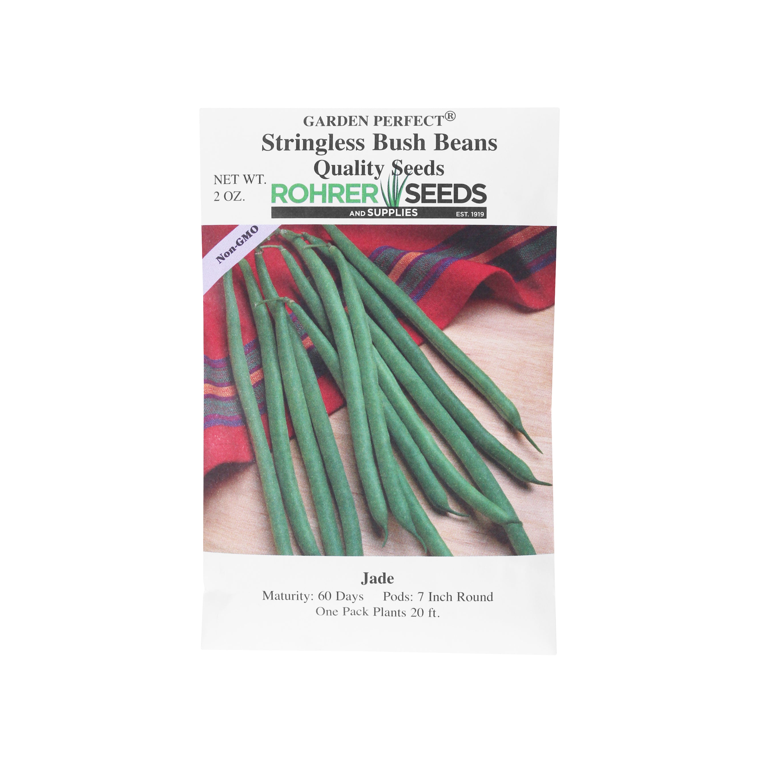 Rohrer Seeds Stringless Bush Beans, Jade Variety, 2oz Packet, Plants 20ft