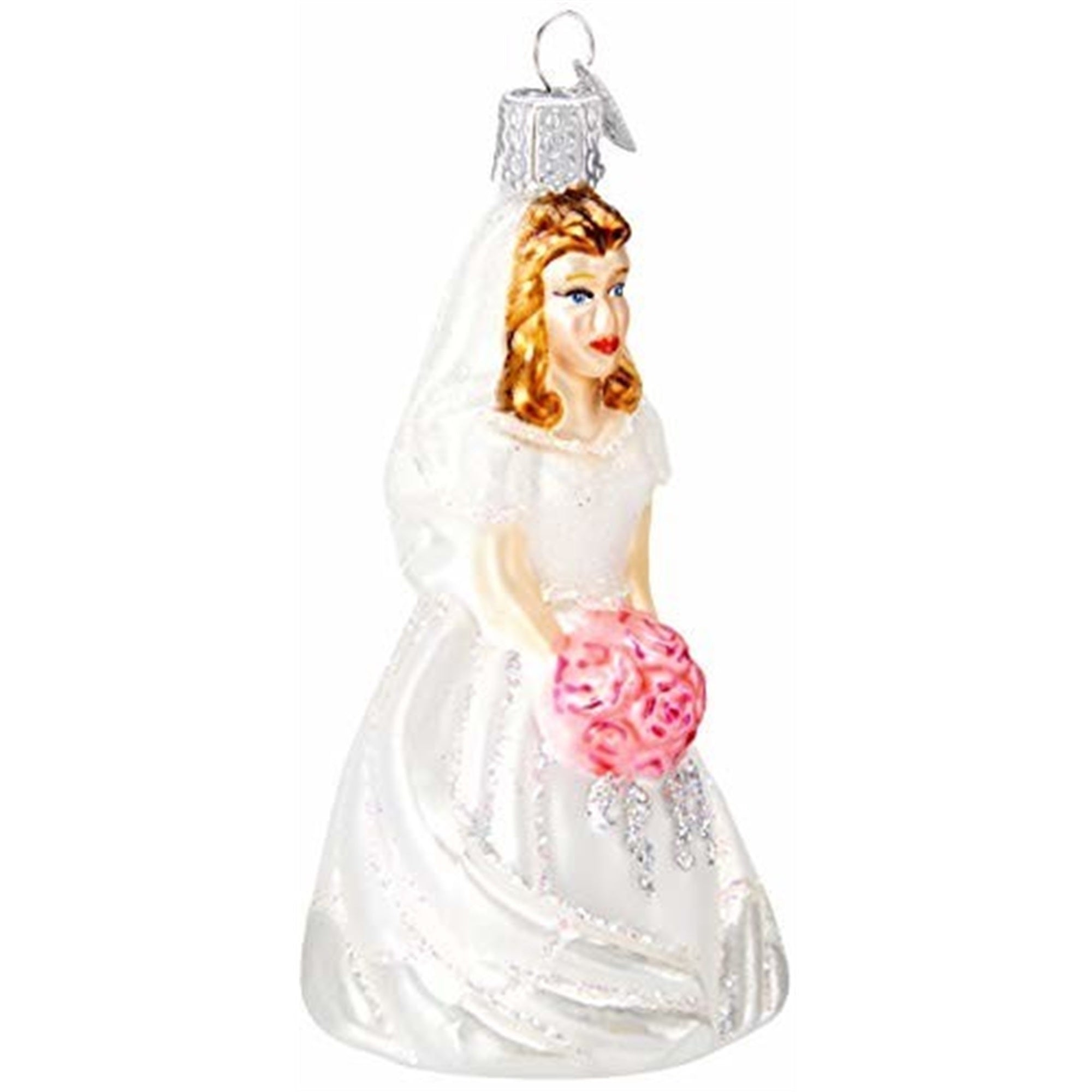 Old World Christmas Hanging Blown Glass Brunette Bride Ornament