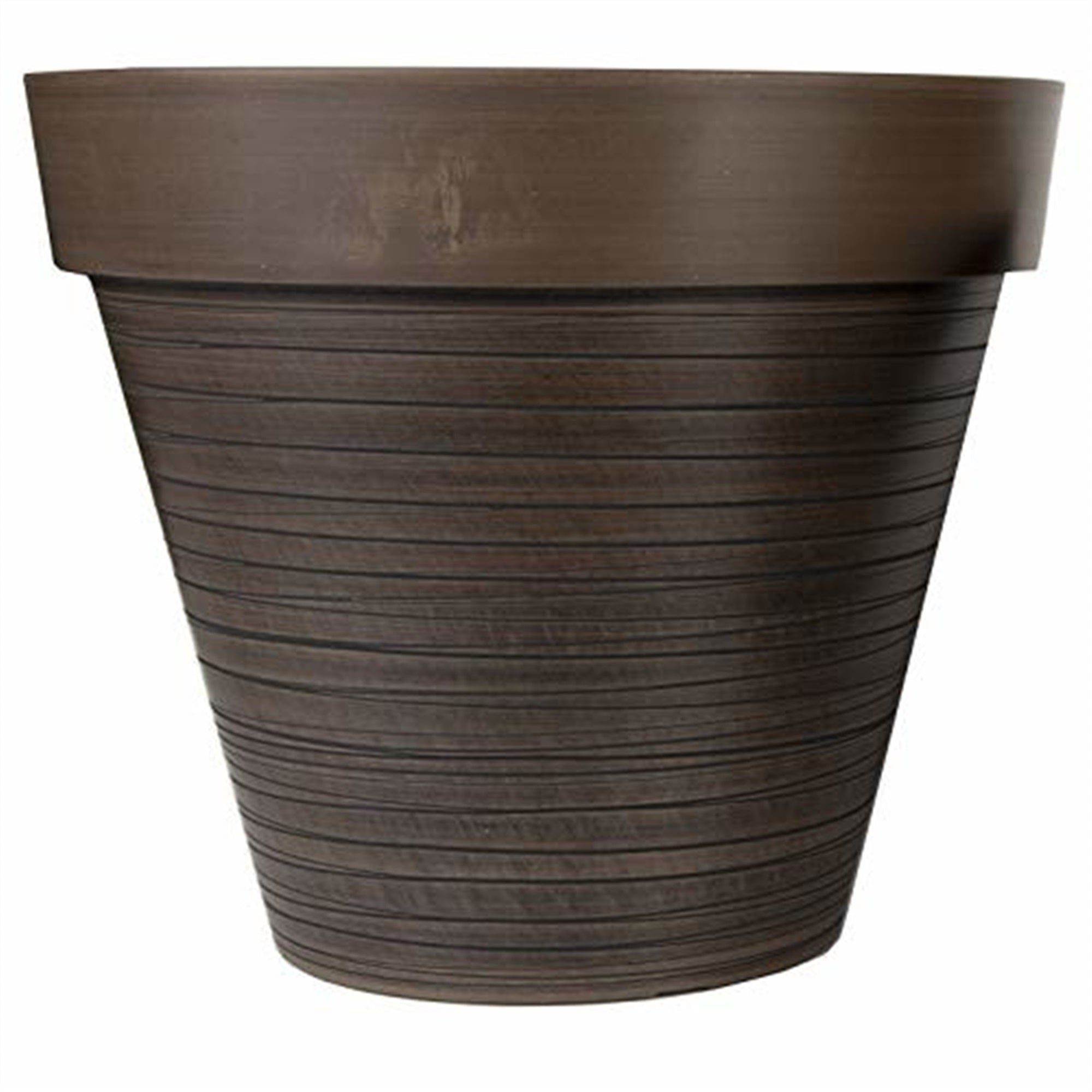 Gardener's Select 14 Carved Finish Planter w/ White Lines, Wide Rim, Chocolate