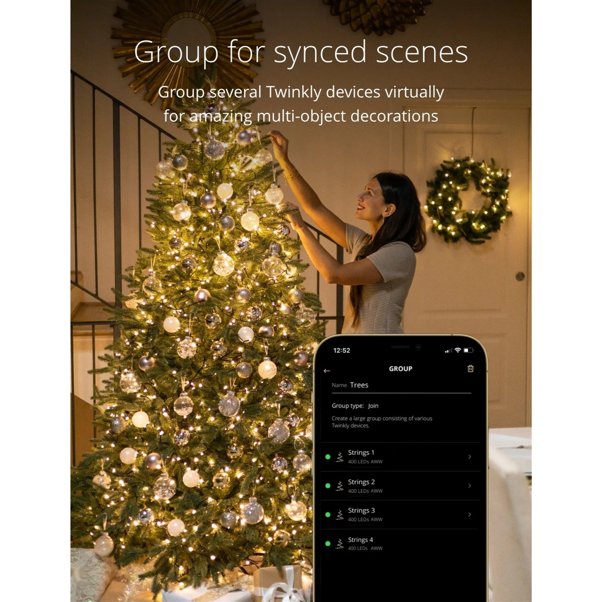 Twinkly Strings App Controlled Green Wire Christmas Light String Indoor and Outdoor Smart Home Lighting Decoration, Gold and Silver AWW LED