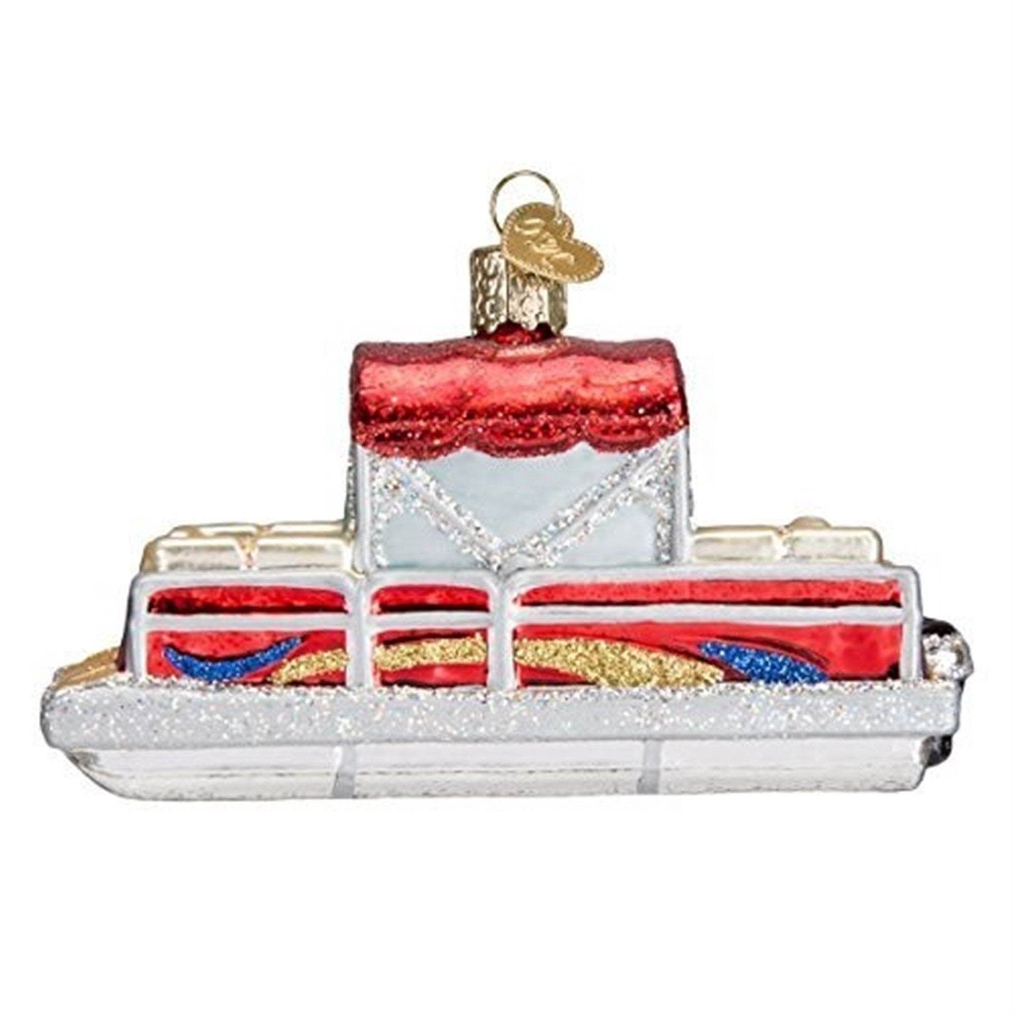 Old World Christmas Pontoon Boat Glass Blown Ornament