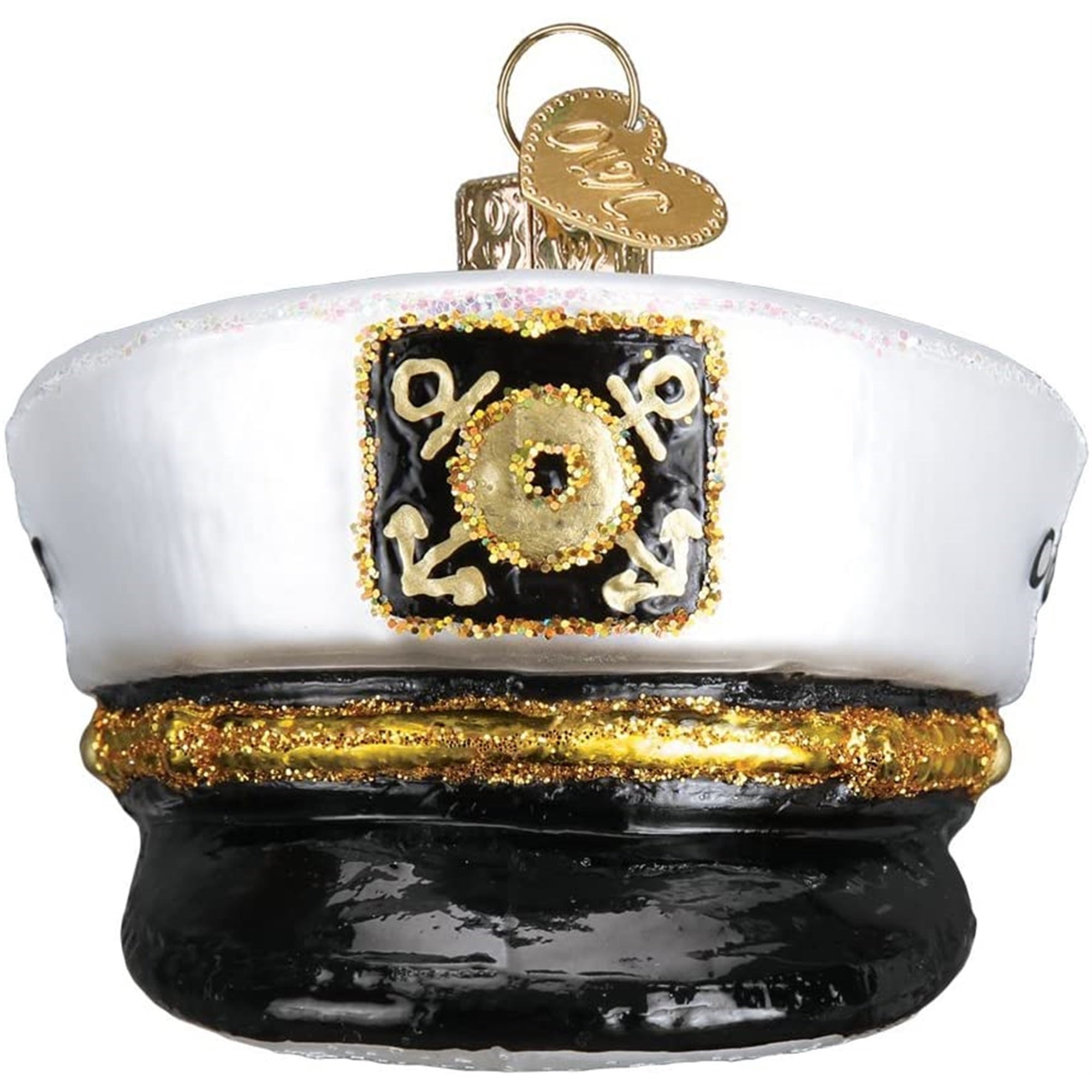 Old World Christmas Glass Blown Ornament Captain's Hat, 2.75"