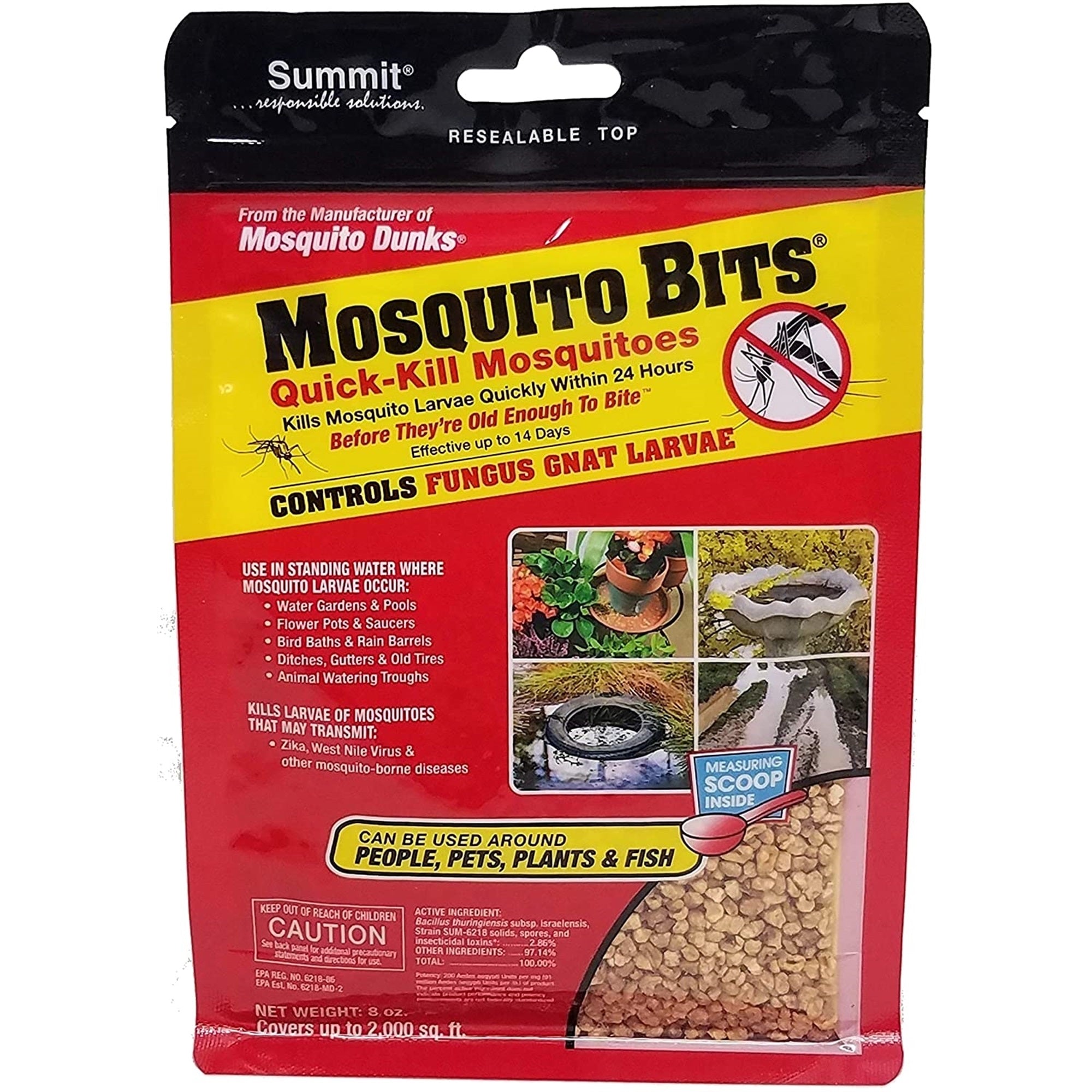 Summit Mosquito Bits Insecticide, Controls Fungus Gnat Larvae, 8 Ounce Bag