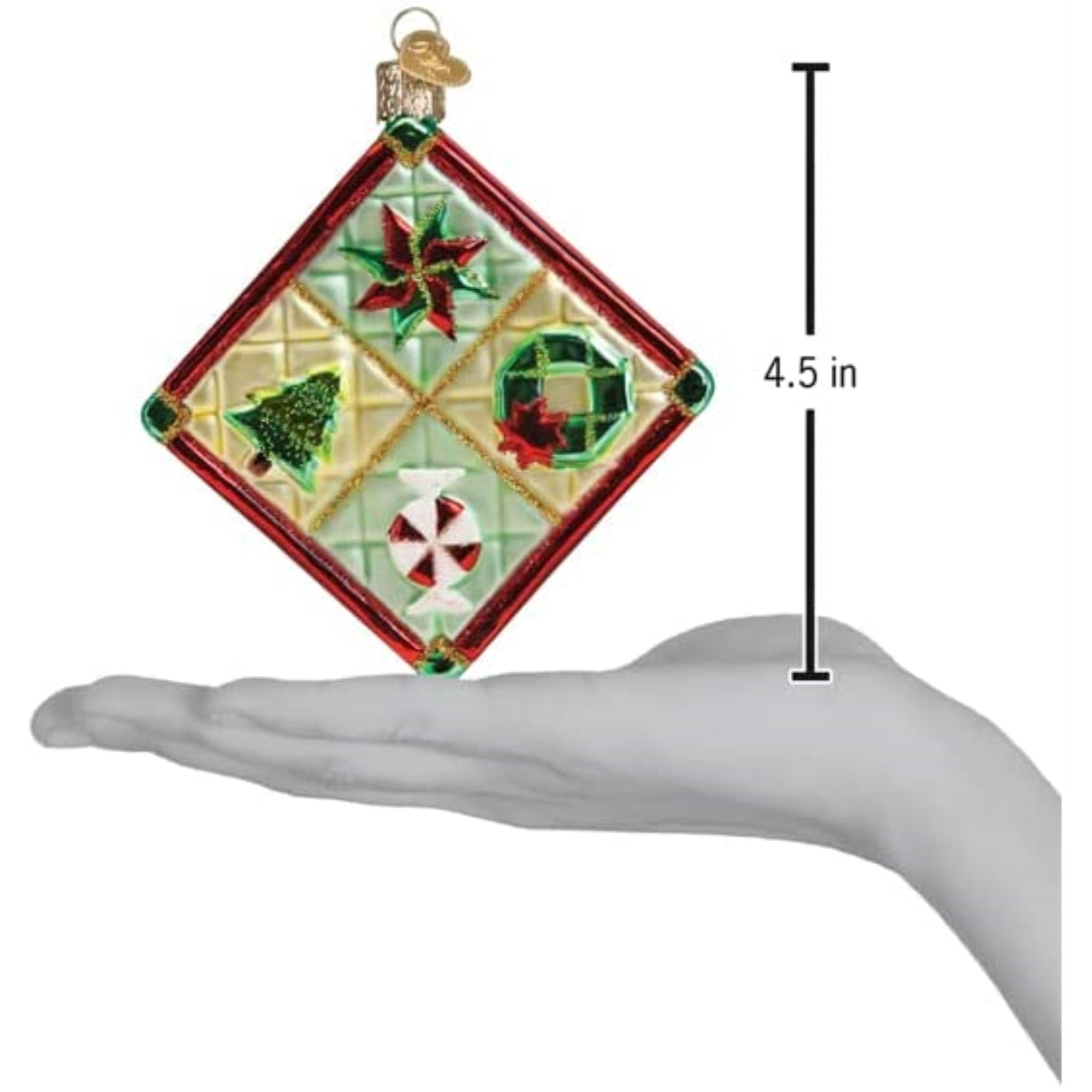 Old World Christmas Glass Blown Tree Ornament, Christmas Quilt