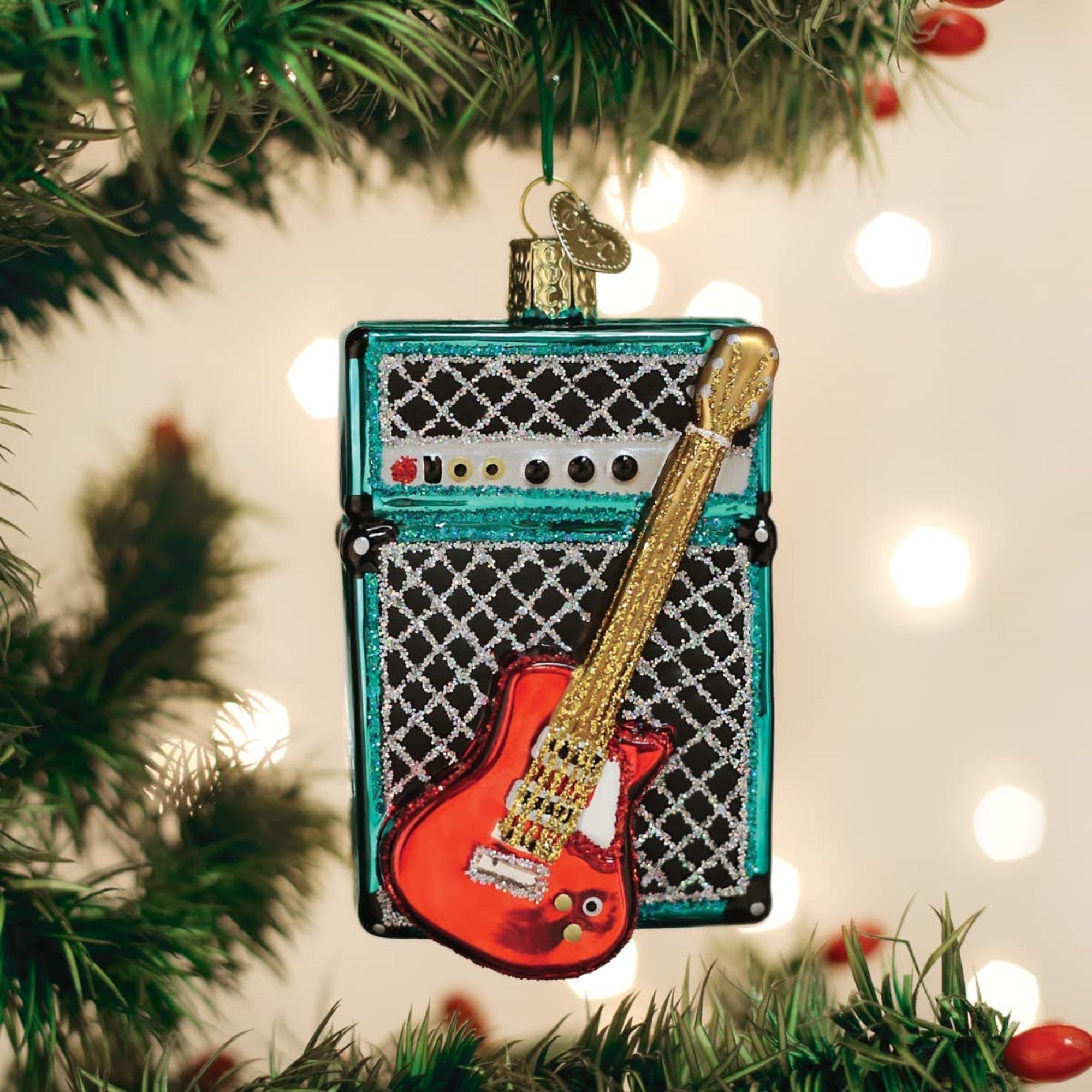Old World Christmas Glass Blown Guitar & Amp Ornament, 3.75"