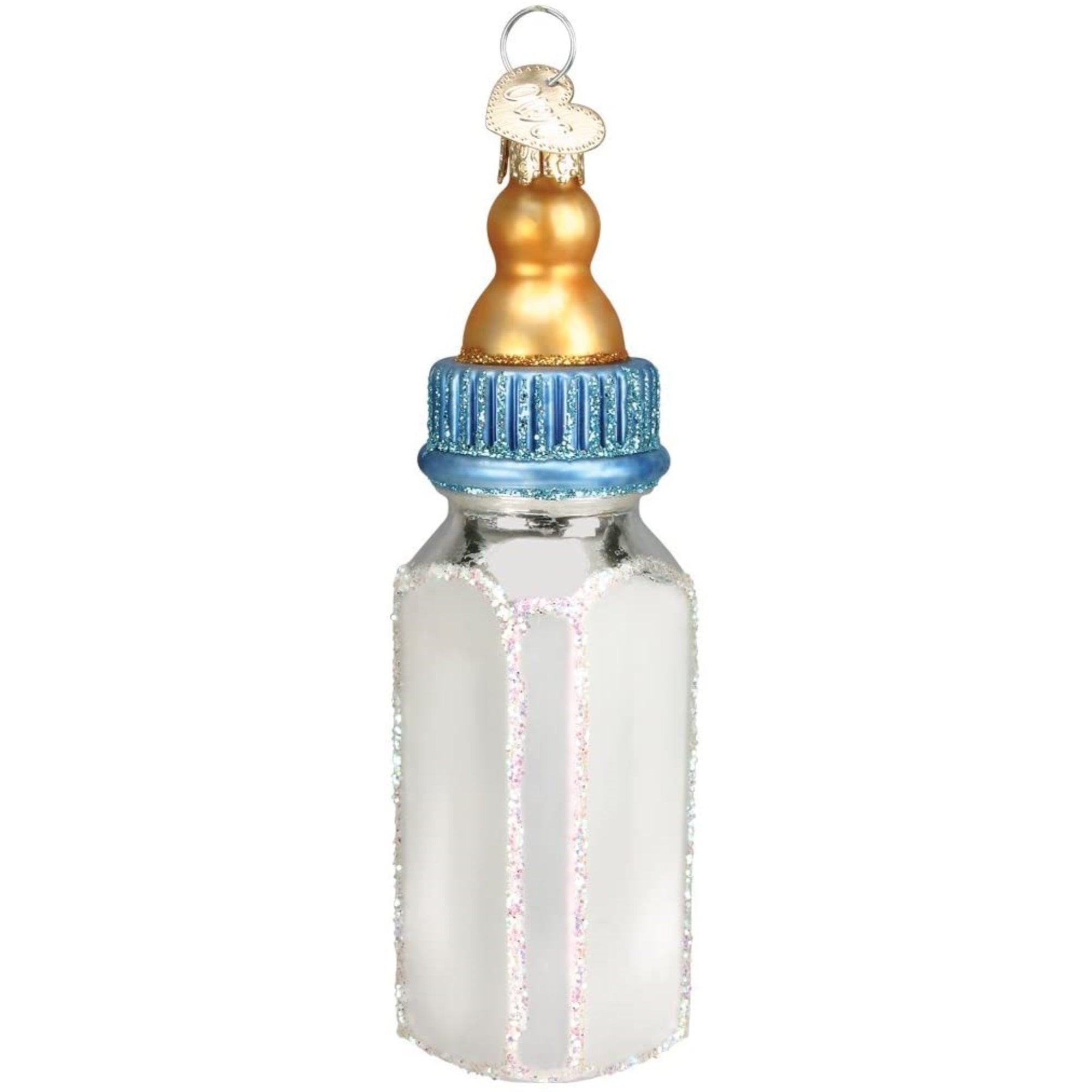 Old World Blown Glass Christmas Tree Ornament, Boy Baby Bottle