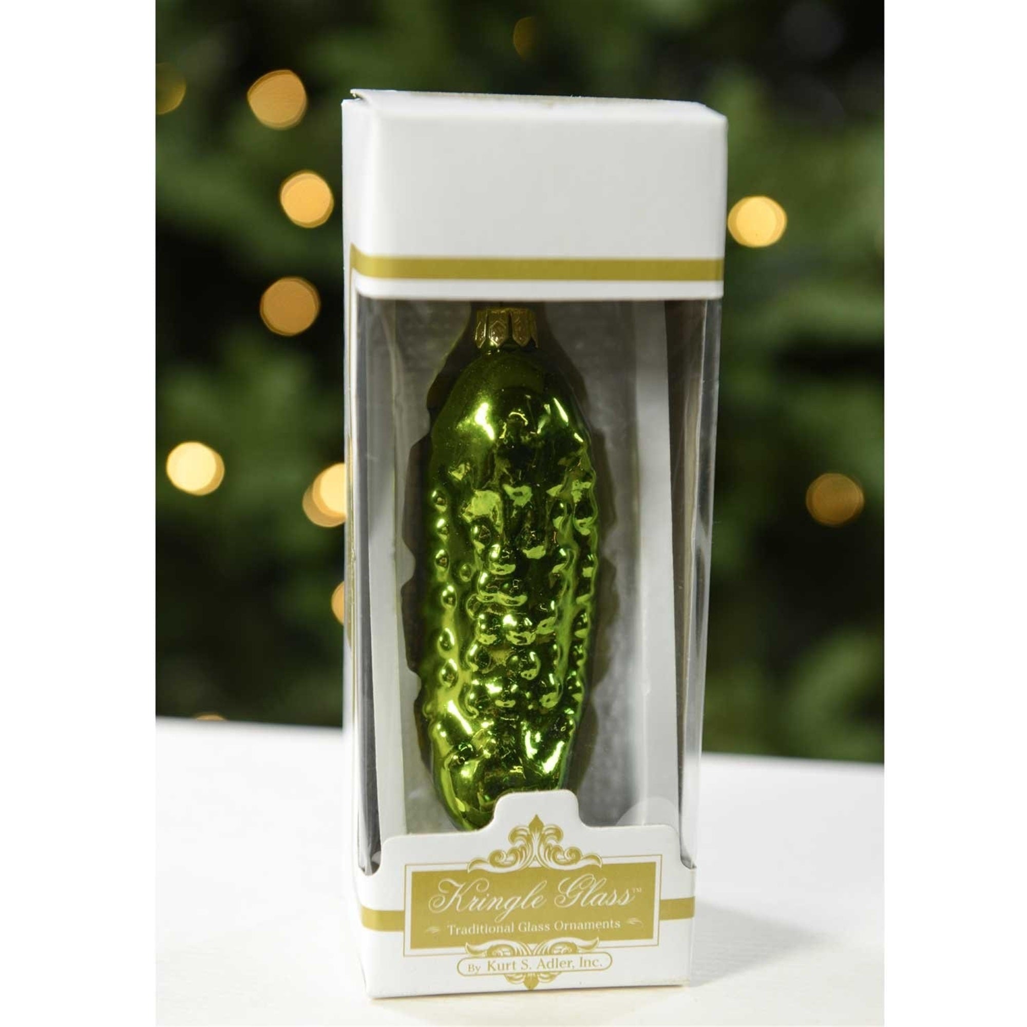 Kurt Adler Noble Gems Hand Blown Glass Pickle Ornament 4"