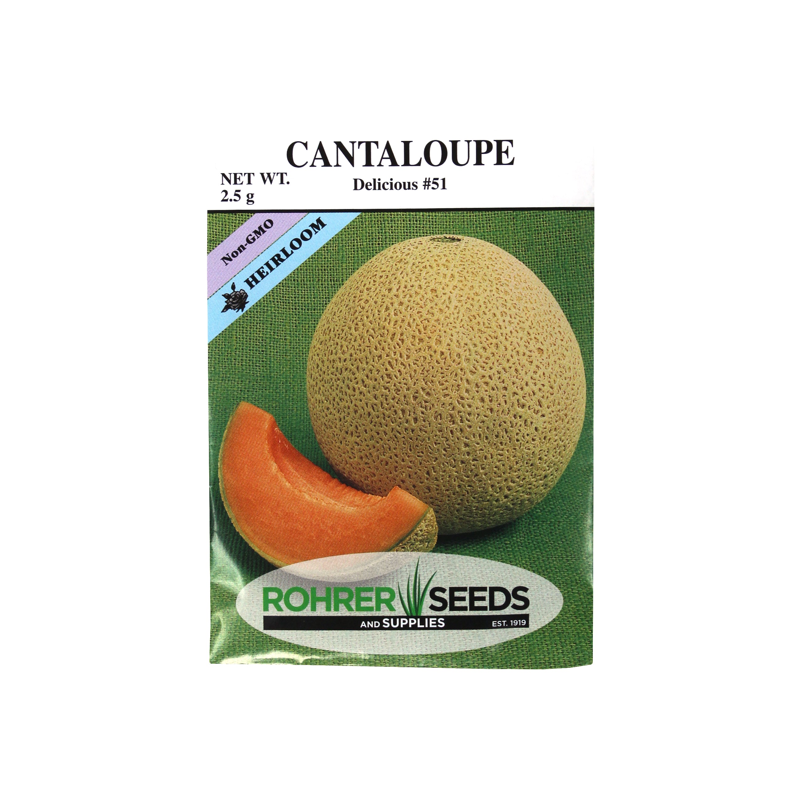 Rohrer Seeds Cantaloupe, Delicious #51 Heirloom, 2.5g, Approx 100 Seeds/Packet