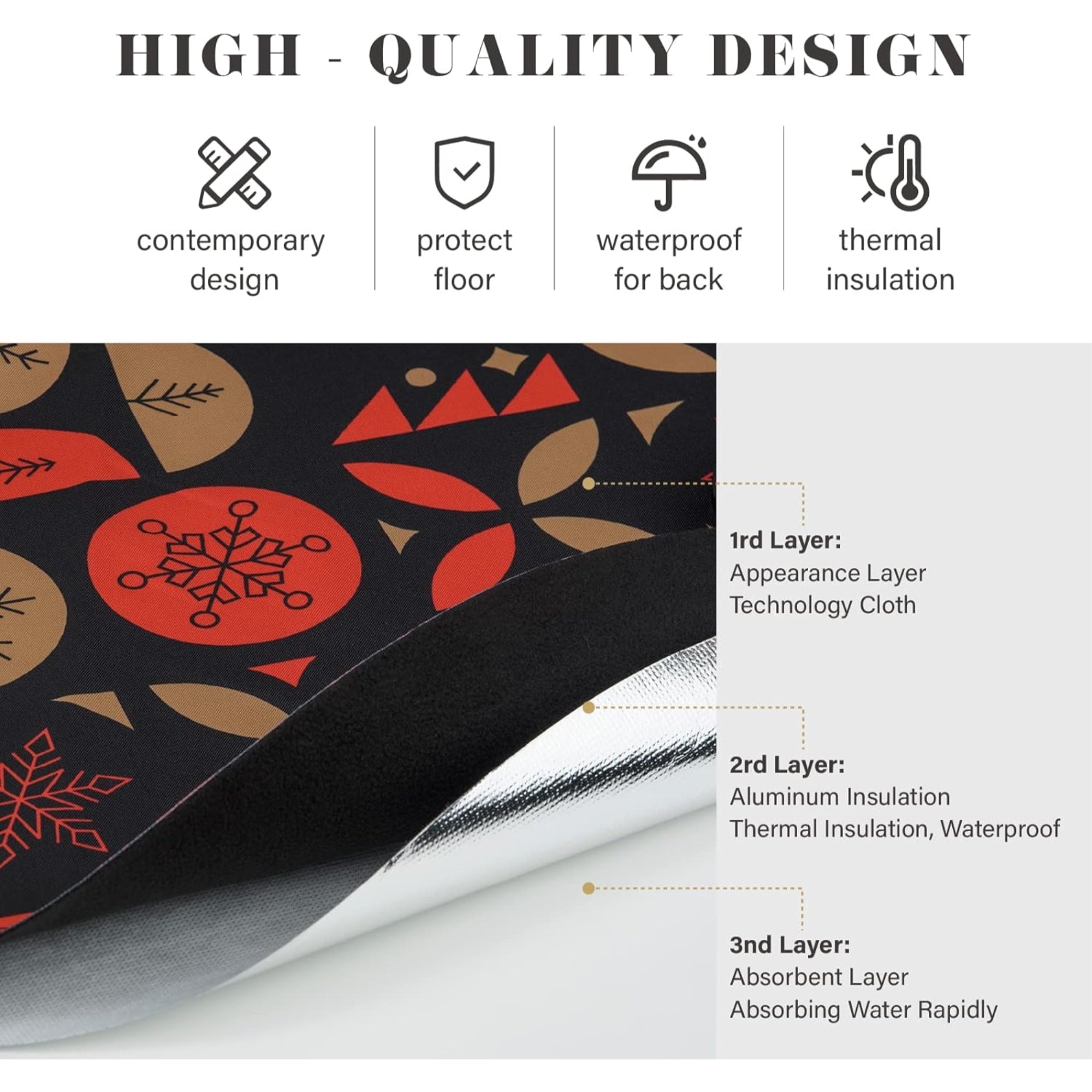 Tree Nest Glory Christmas Skirt Tree Printed Mat, Multicolored, 34.5in