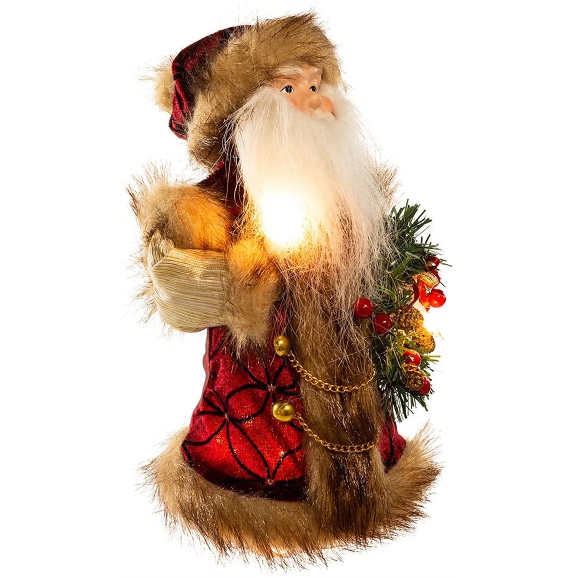 Kurt Adler Burgundy and Brown Santa Lighted Treetop, 10"