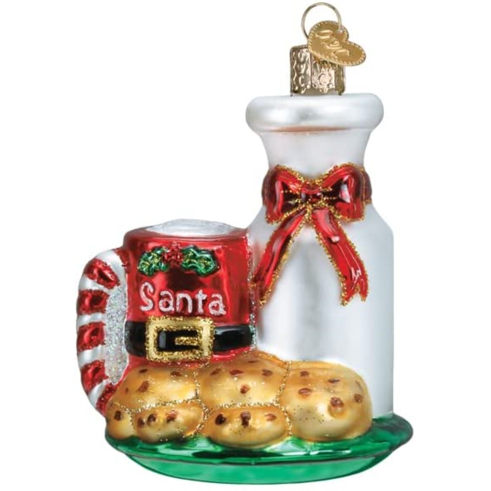 Old World Christmas Blown Glass Christmas Ornament, Santa's Milk and Cookies