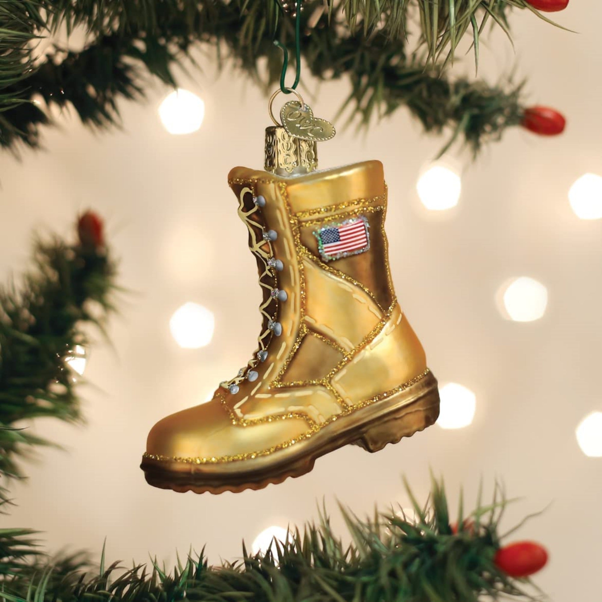 Old World Christmas Glass Blown Military Combat Boot, 3"
