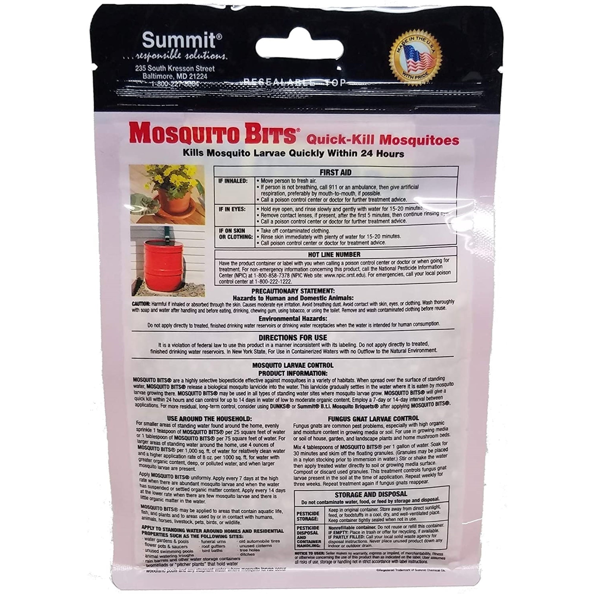 Summit Mosquito Bits Insecticide, Controls Fungus Gnat Larvae, 8 Ounce Bag
