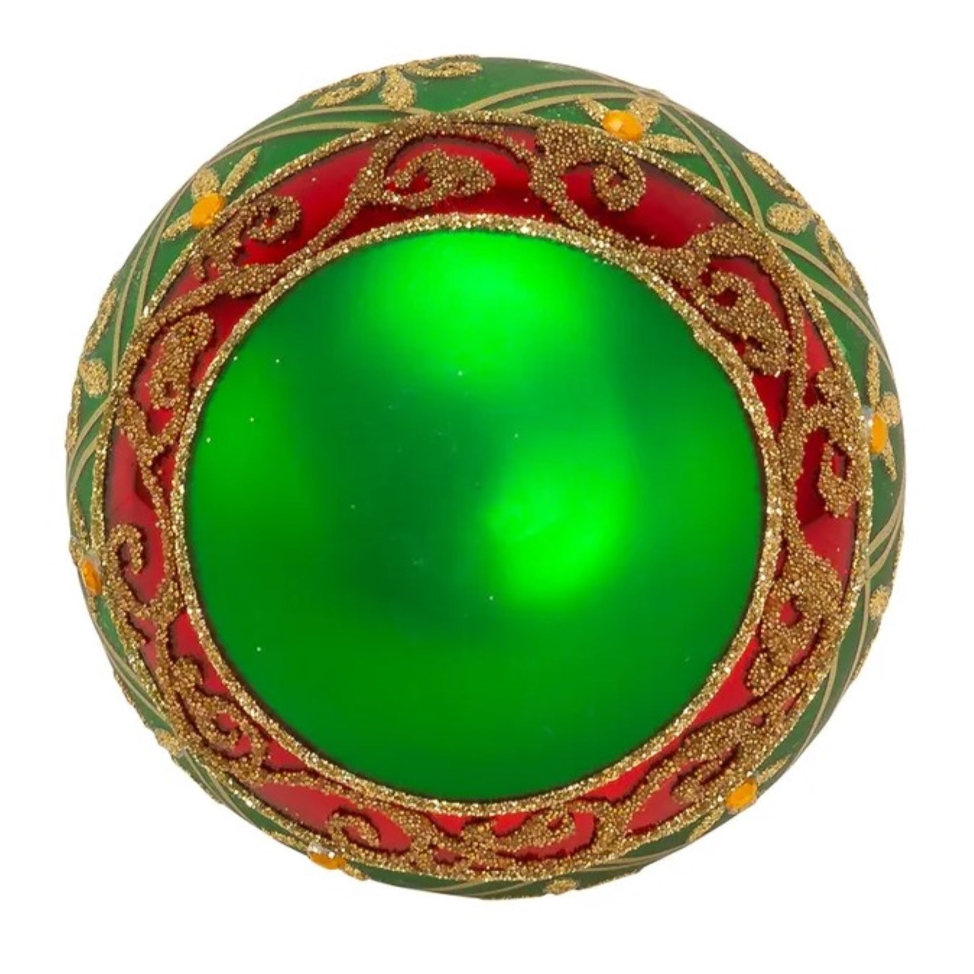 Kurt Adler Green Glass Ball Ornament With Red and Gold Fleur-De-Lis Design, 6-Piece Box Set, 3"