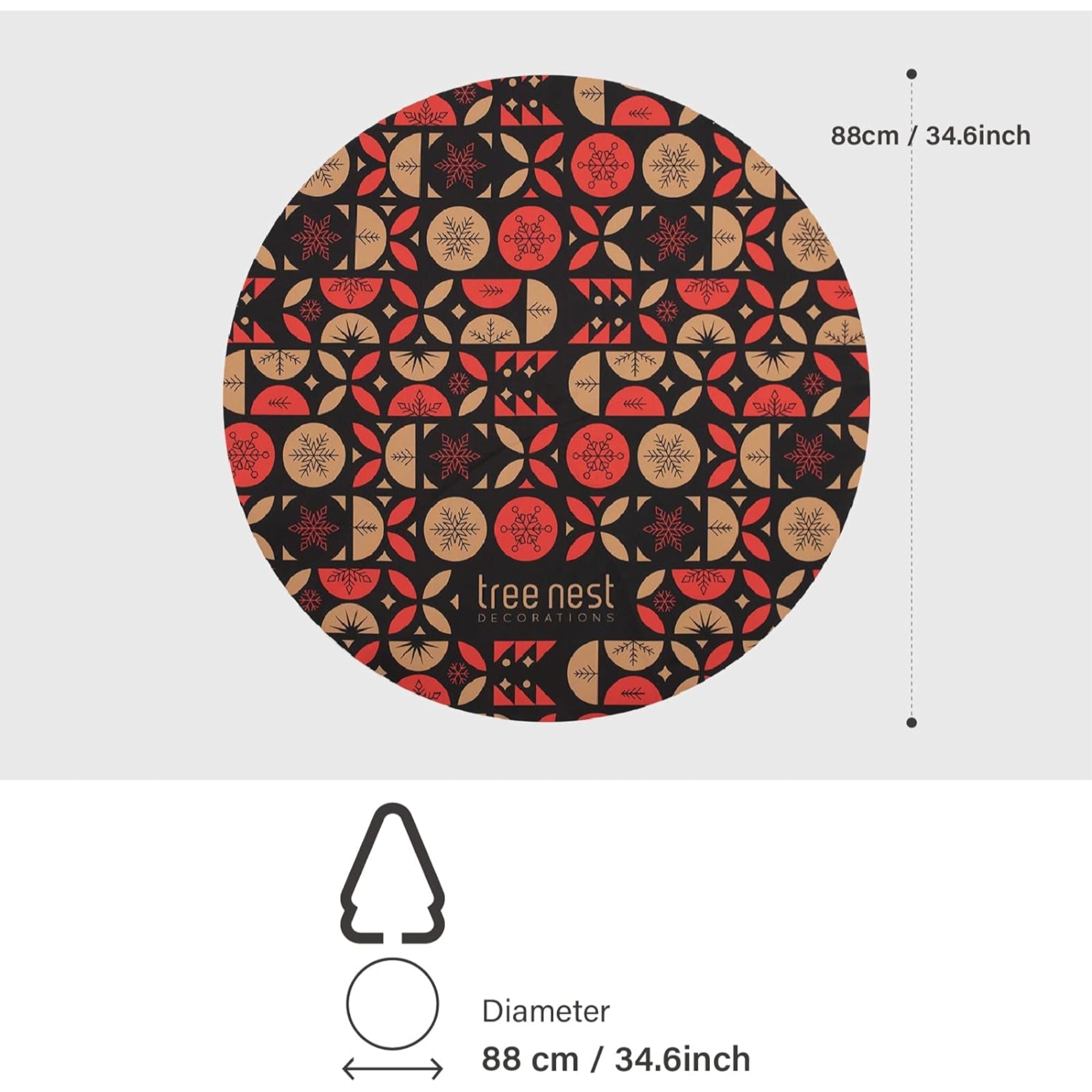 Tree Nest Glory Christmas Skirt Tree Printed Mat, Multicolored, 34.5in