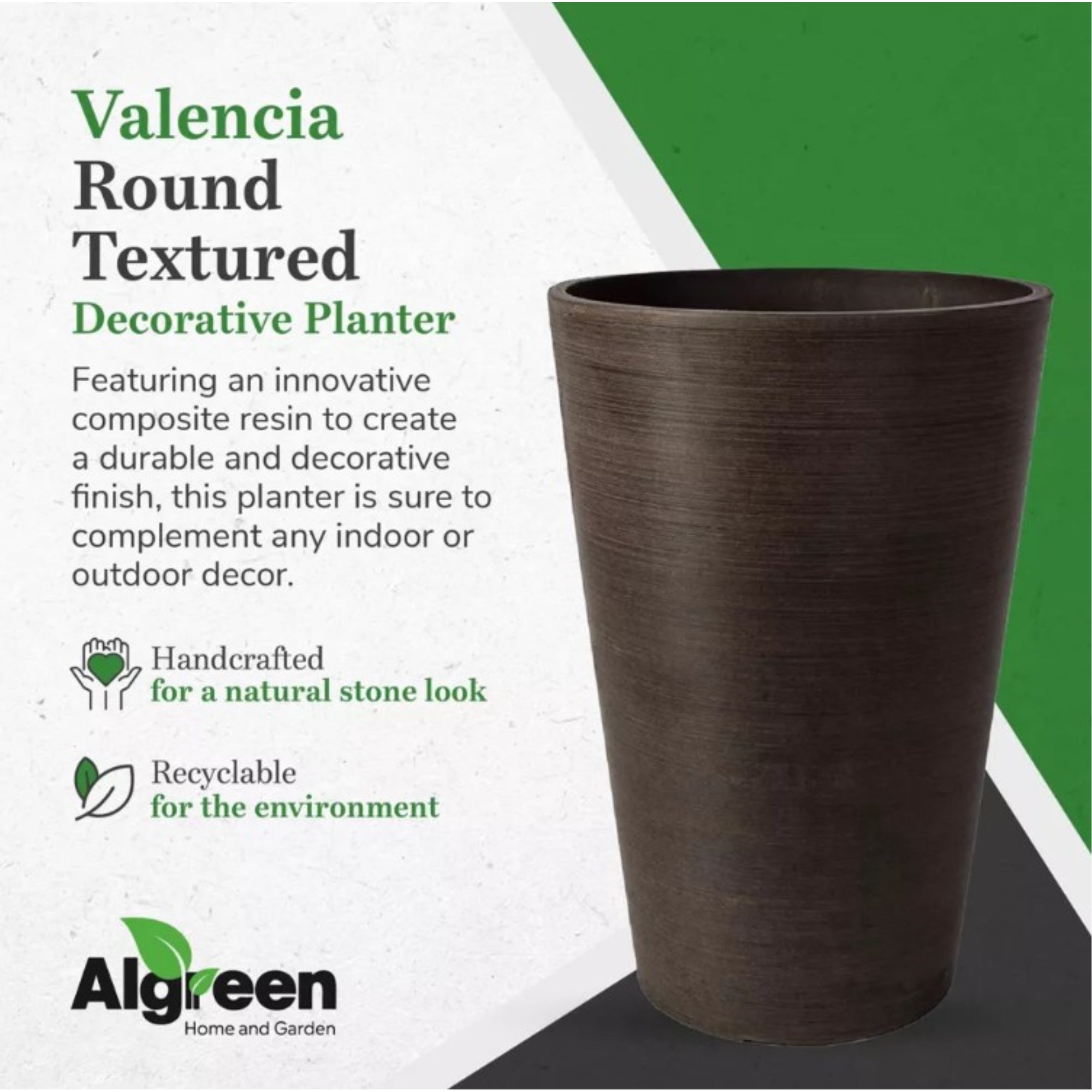Algreen Valencia Tall Resin Round Tapered Planter with Drainage Plug