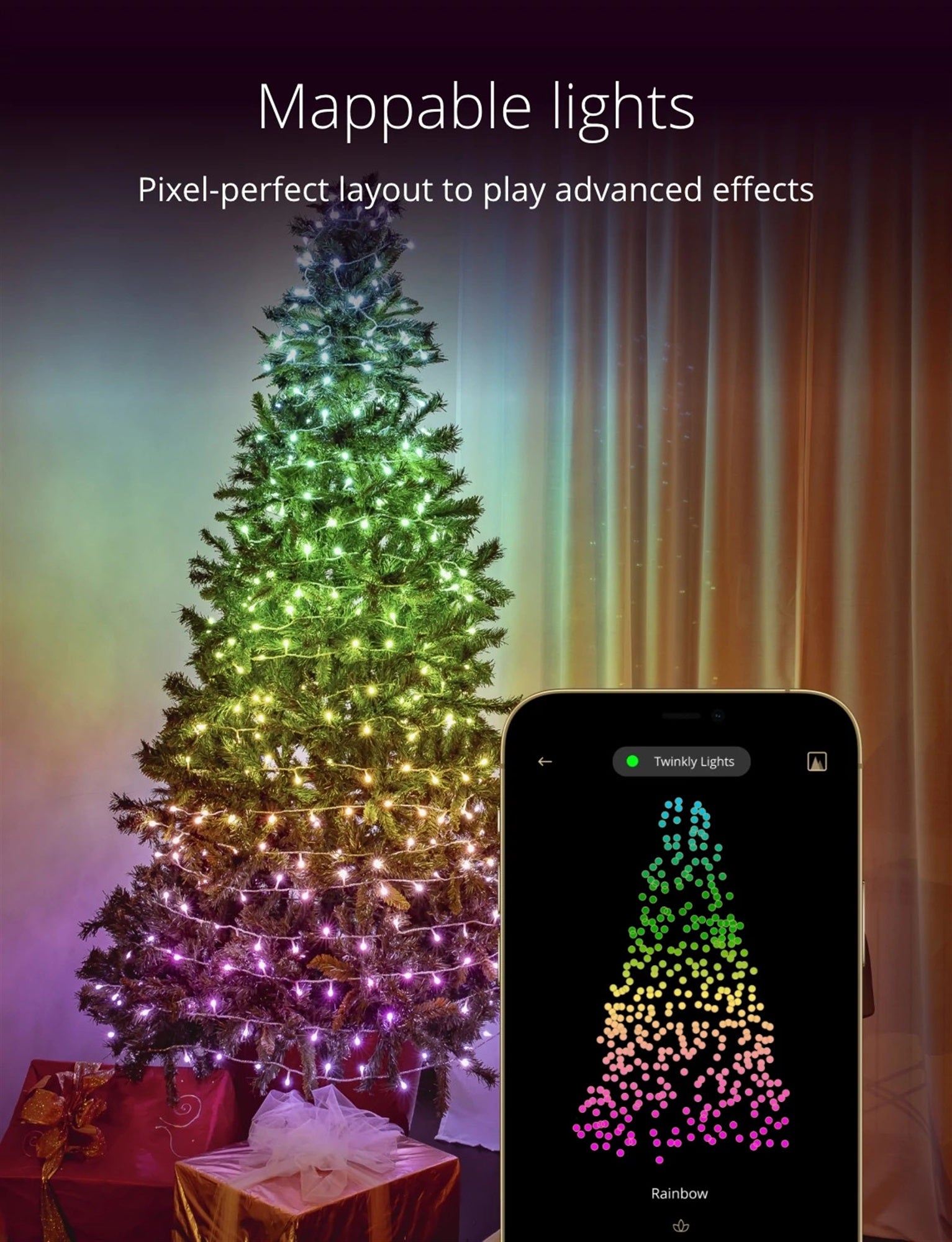 Twinkly Strings App Controlled Green Wire Christmas Light String Indoor and Outdoor Smart Home Lighting Decoration, Multicolor LED