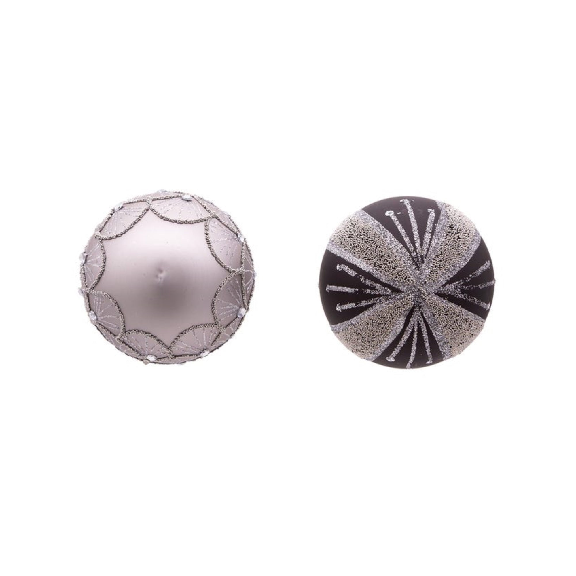 Kurt Adler Ornaments For Christmas Tree, Silver/Black Jeweled Glass Balls, 6 Piece Box Set, 3"