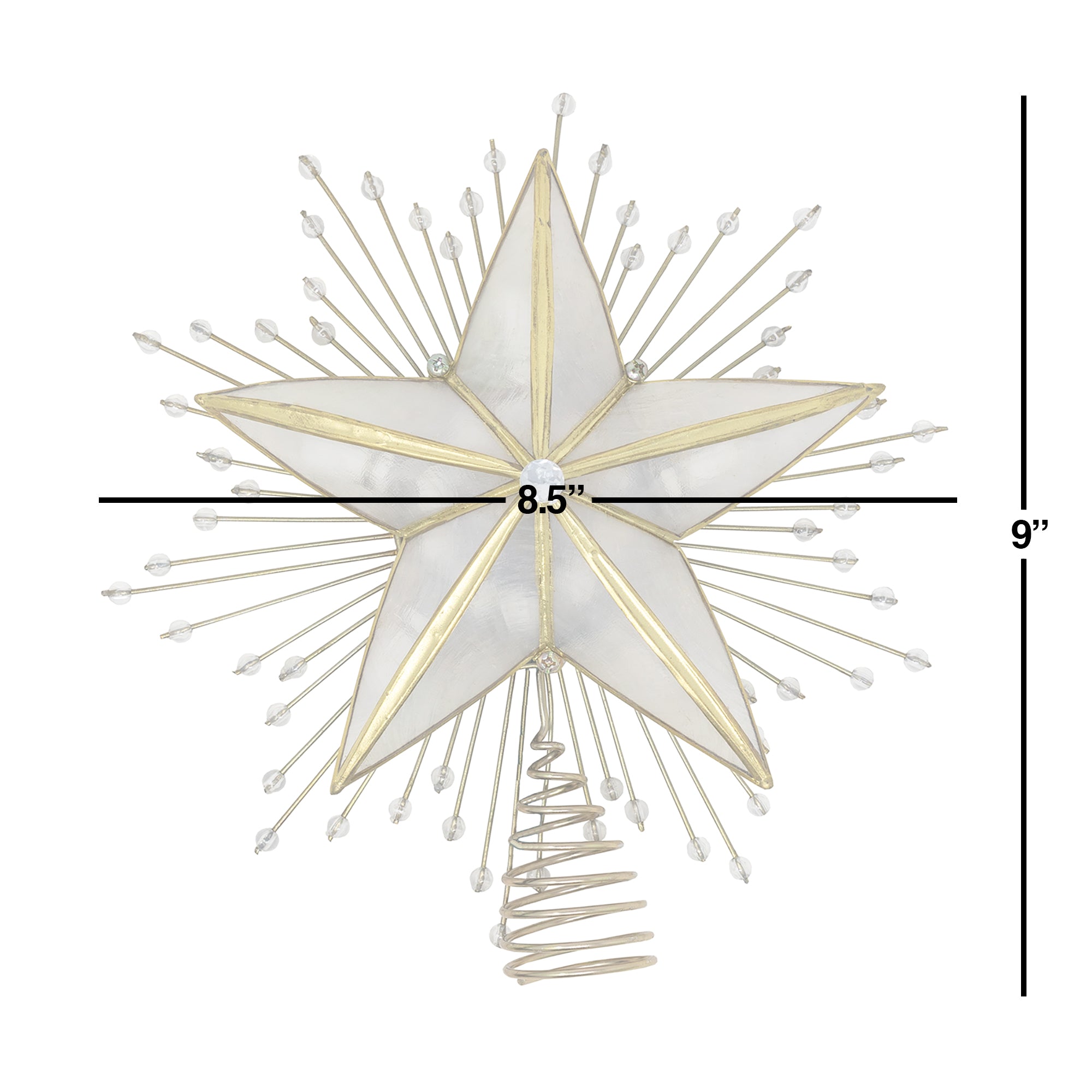 Kurt Adler 5-Point Capiz Star With Rays and Beads Lighted Treetop, 10"