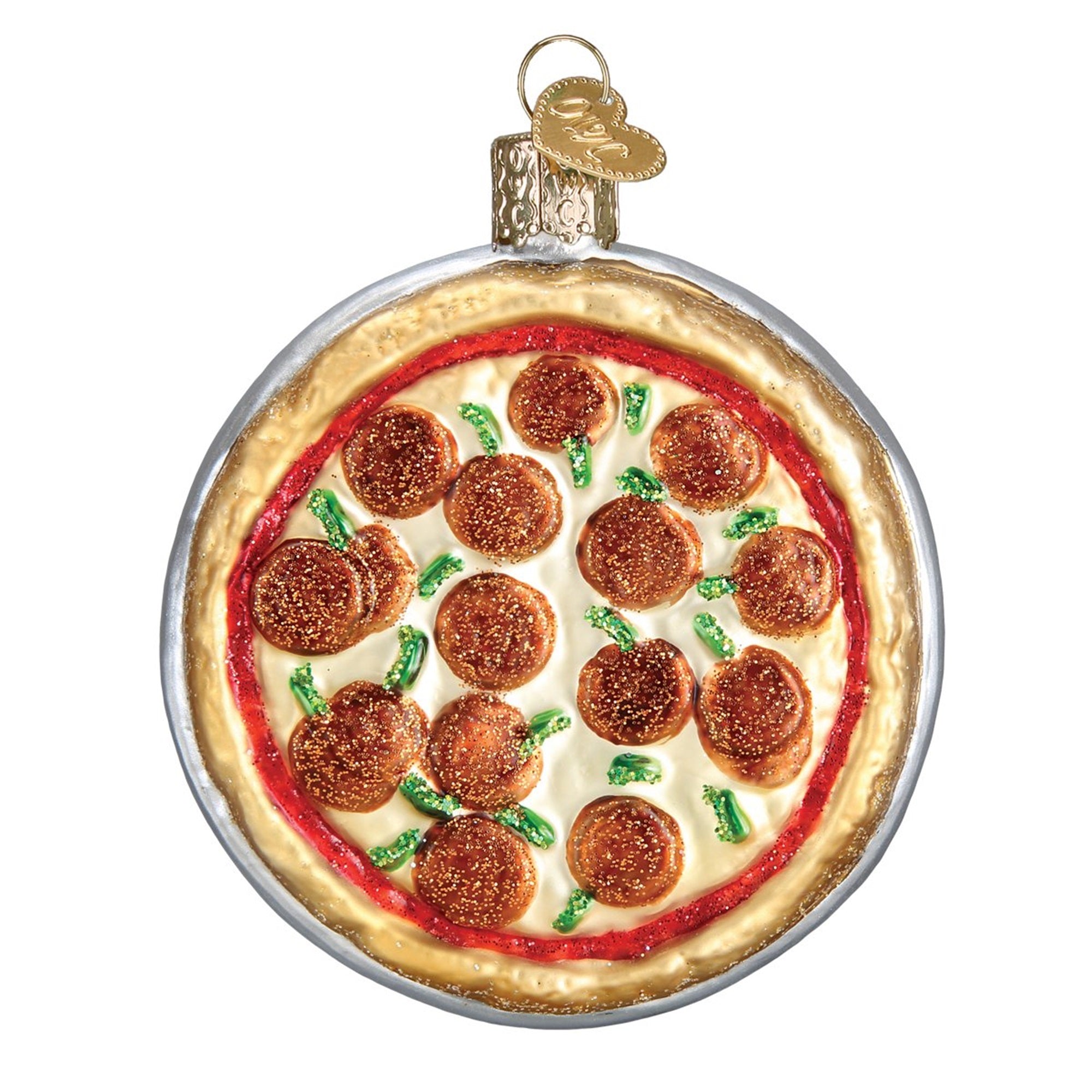 Old World Christmas Glass Blown Ornament Pizza Pie, 3.5"