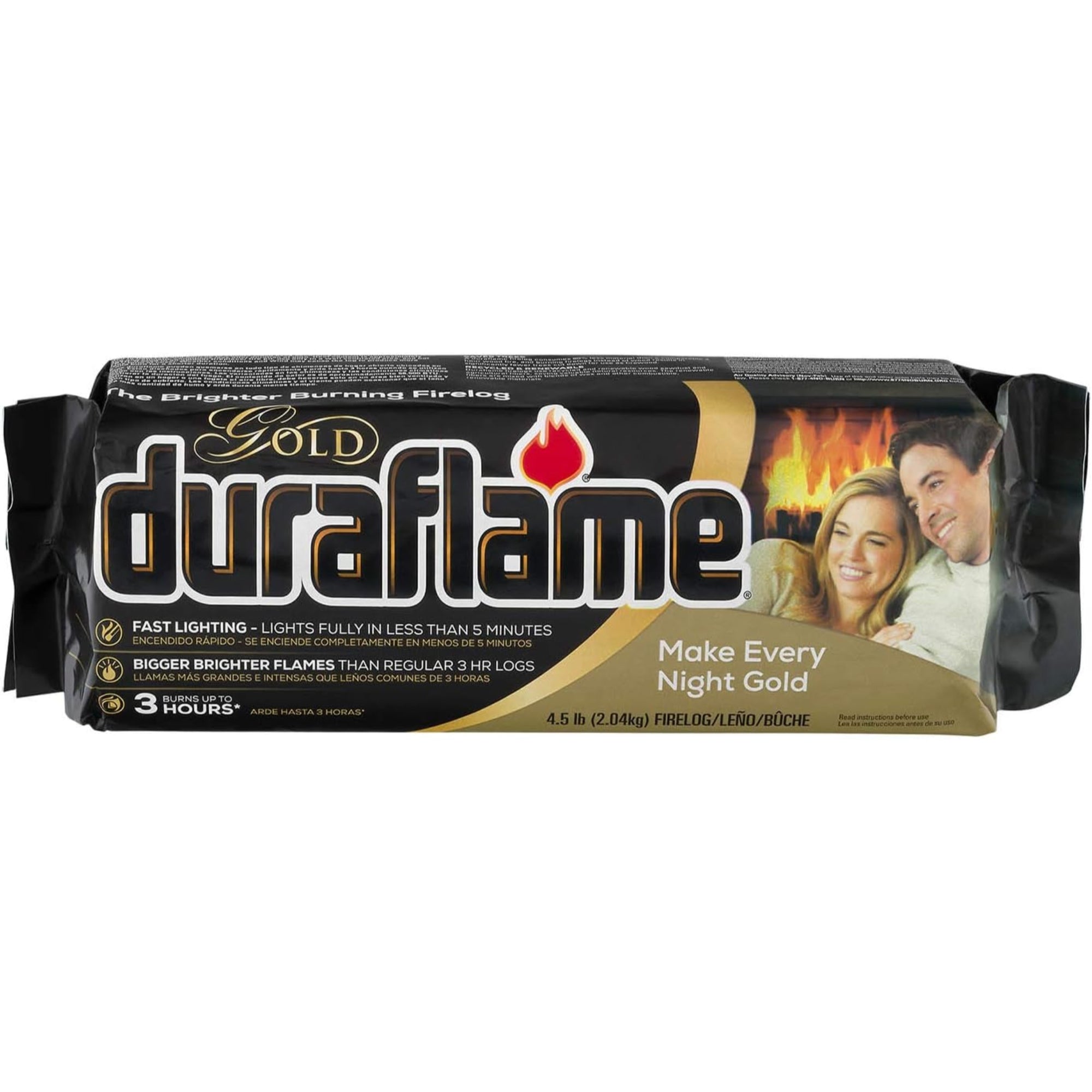 Duraflame Gold Firelogs, Brighter Burning and Fast Lighting, 4.5lb (Pack of 6)