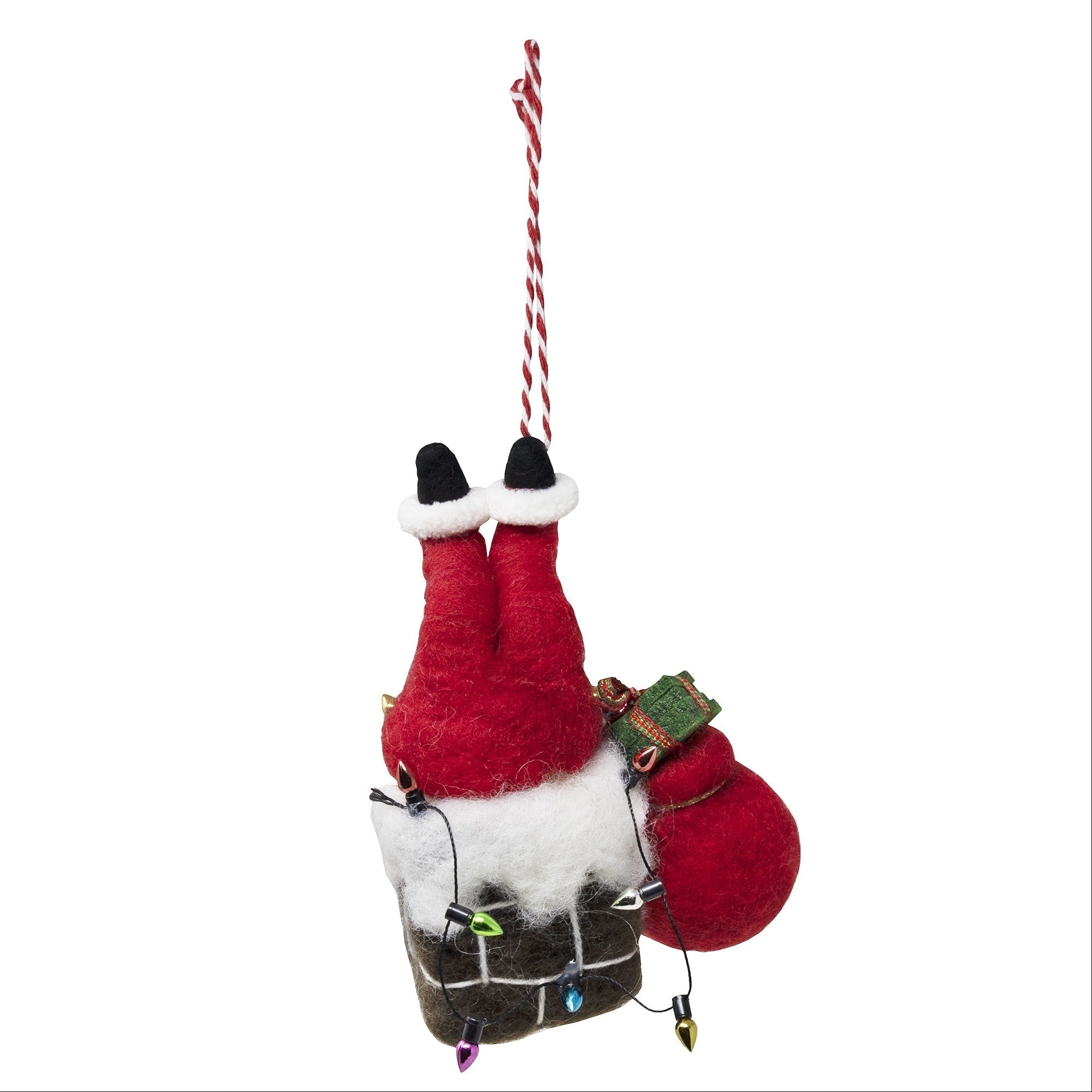 Tag Santa In a Chimney Wool Hanging Christmas Ornament