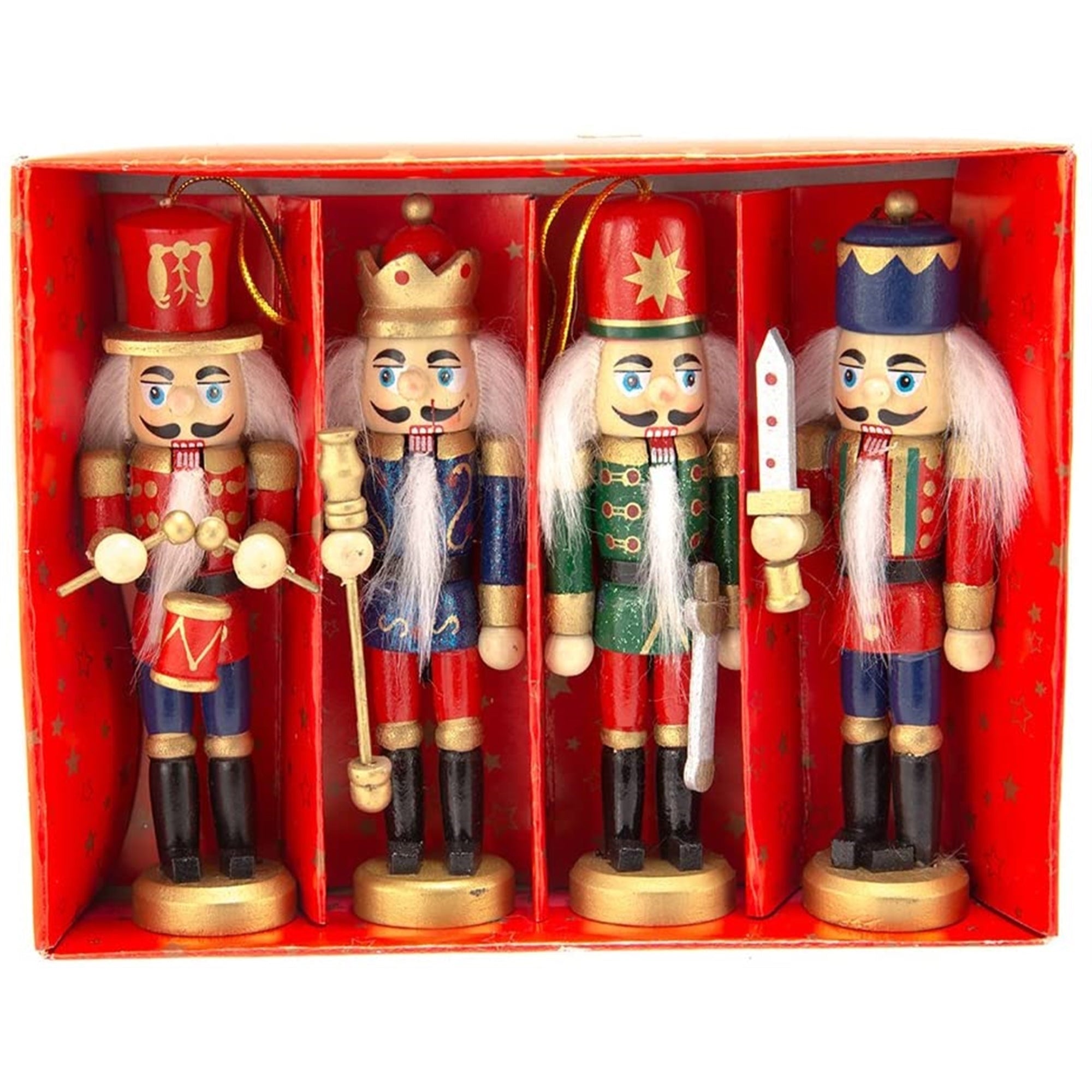 Kurt Adler 5" Wooden Nutcracker Ornaments, Set of 4