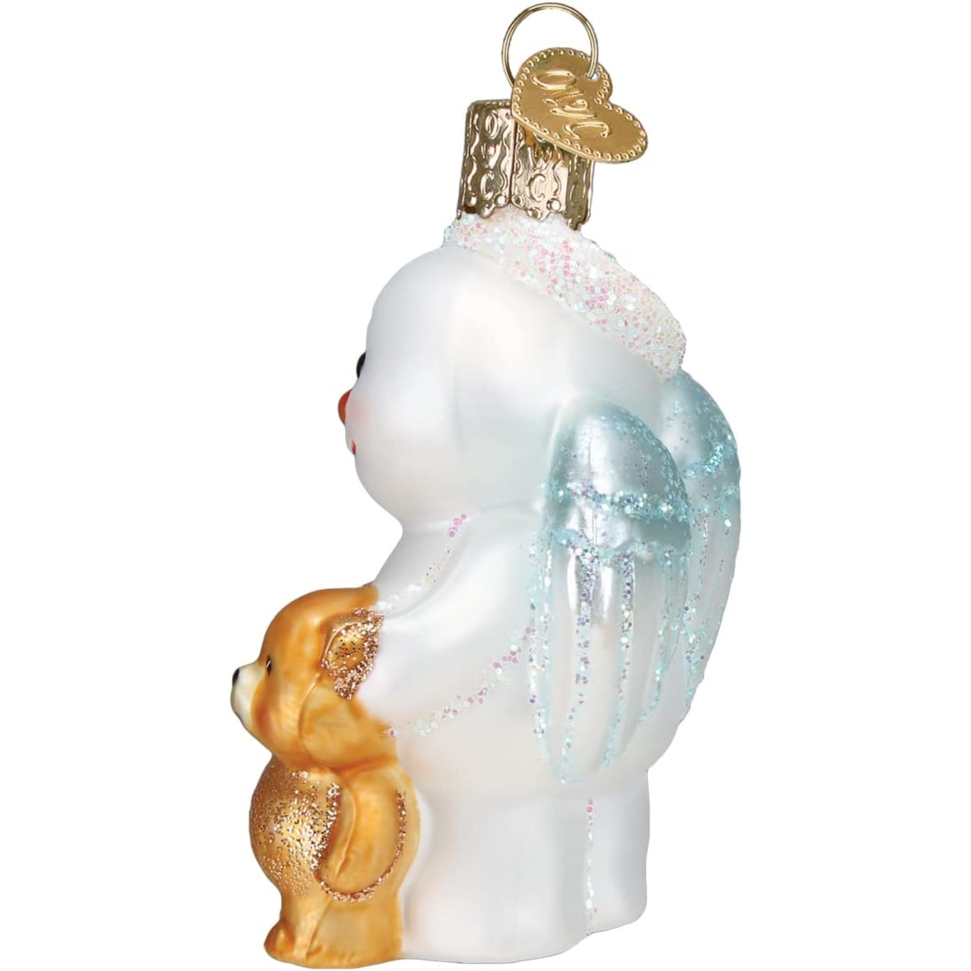 Old World Christmas Glass Blown Baby Snow Angel With Bear Ornament, 3.25"