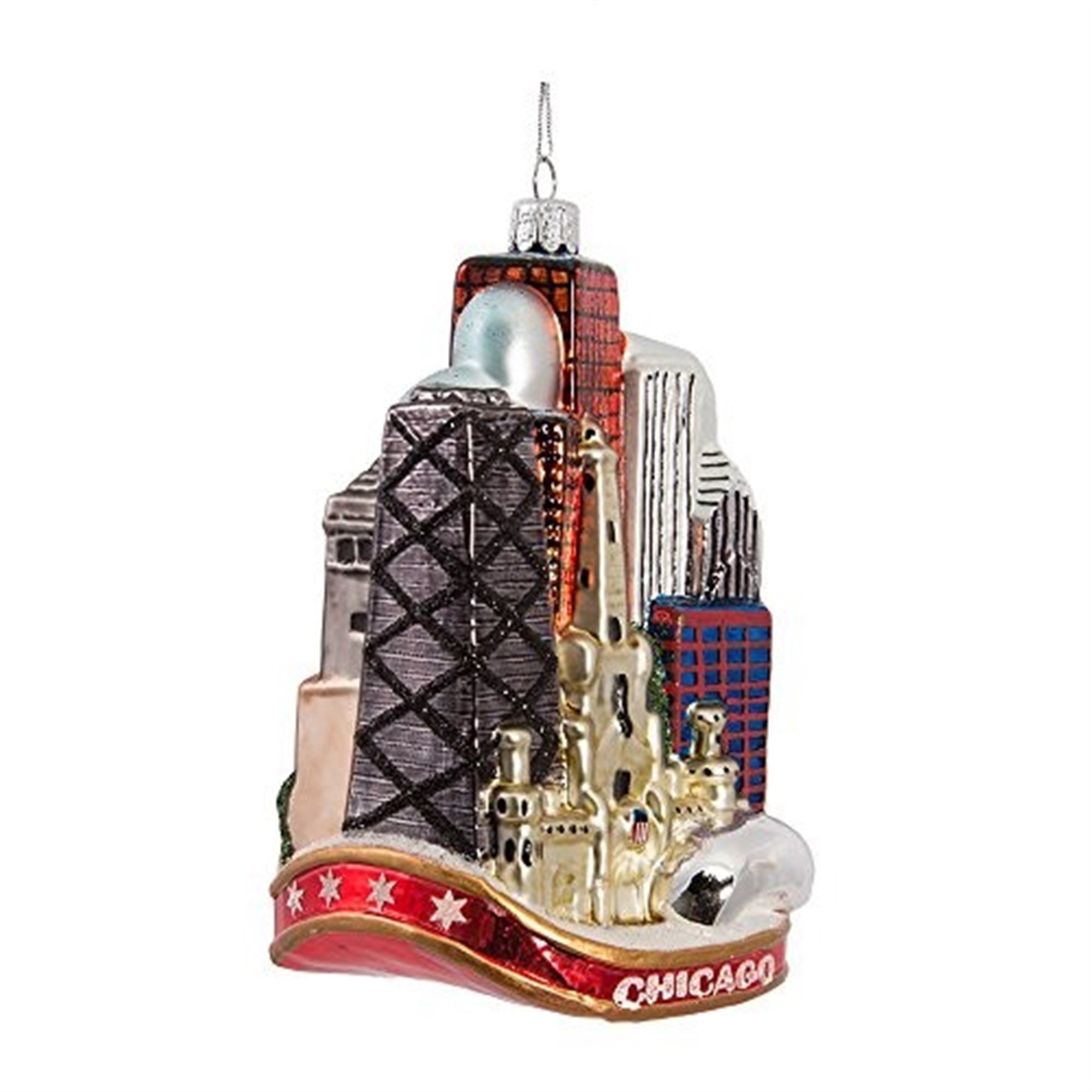 Kurt Adler Glass Chicago City Ornament, 5"