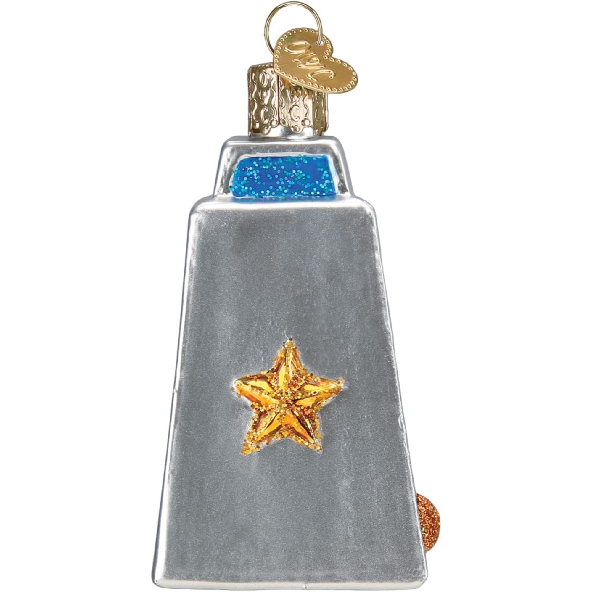 Old World Christmas Glass Blown Cowbell Ornament, 3.25"