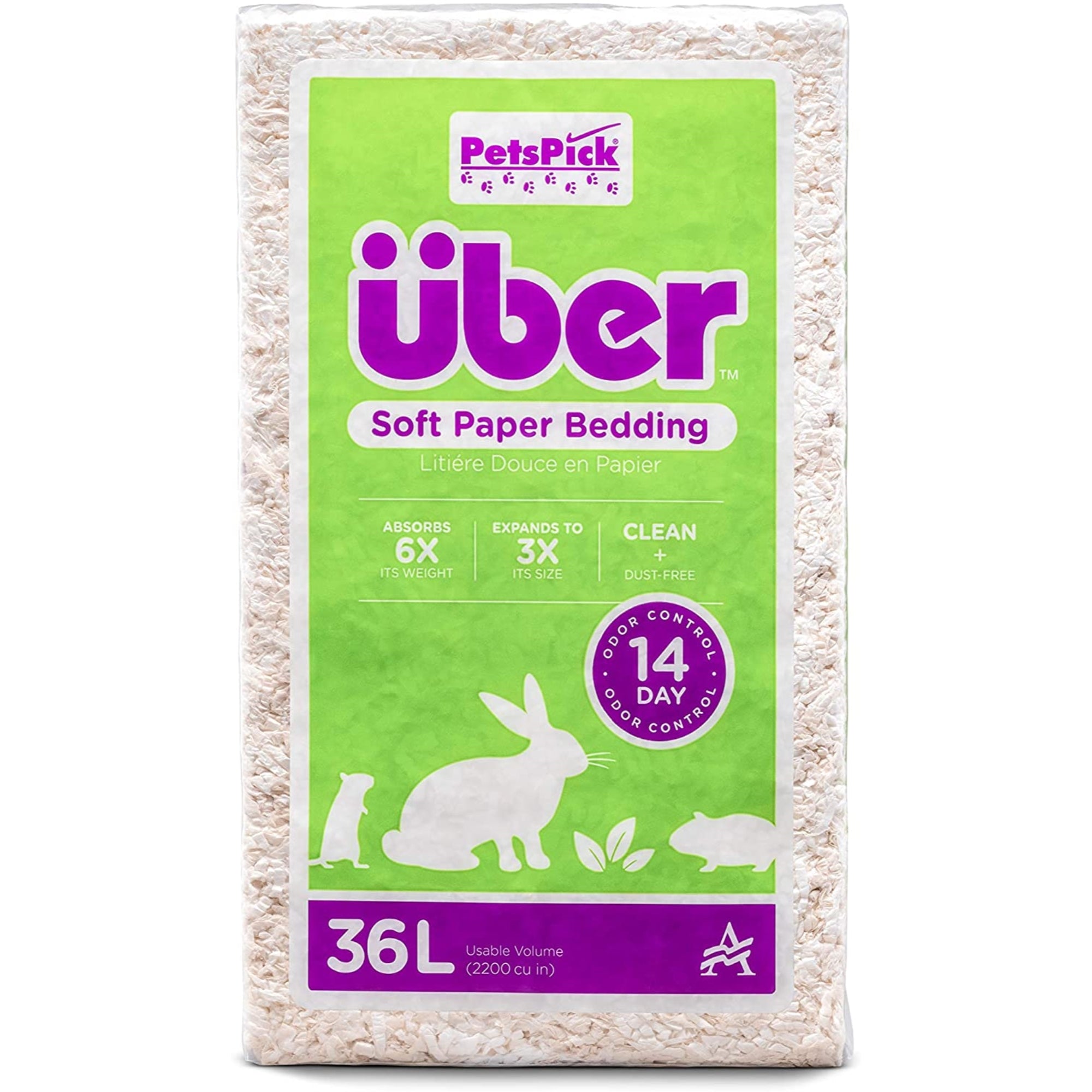 PetsPick Uber Soft Paper Pet Bedding for Small Animals, Natural 36L