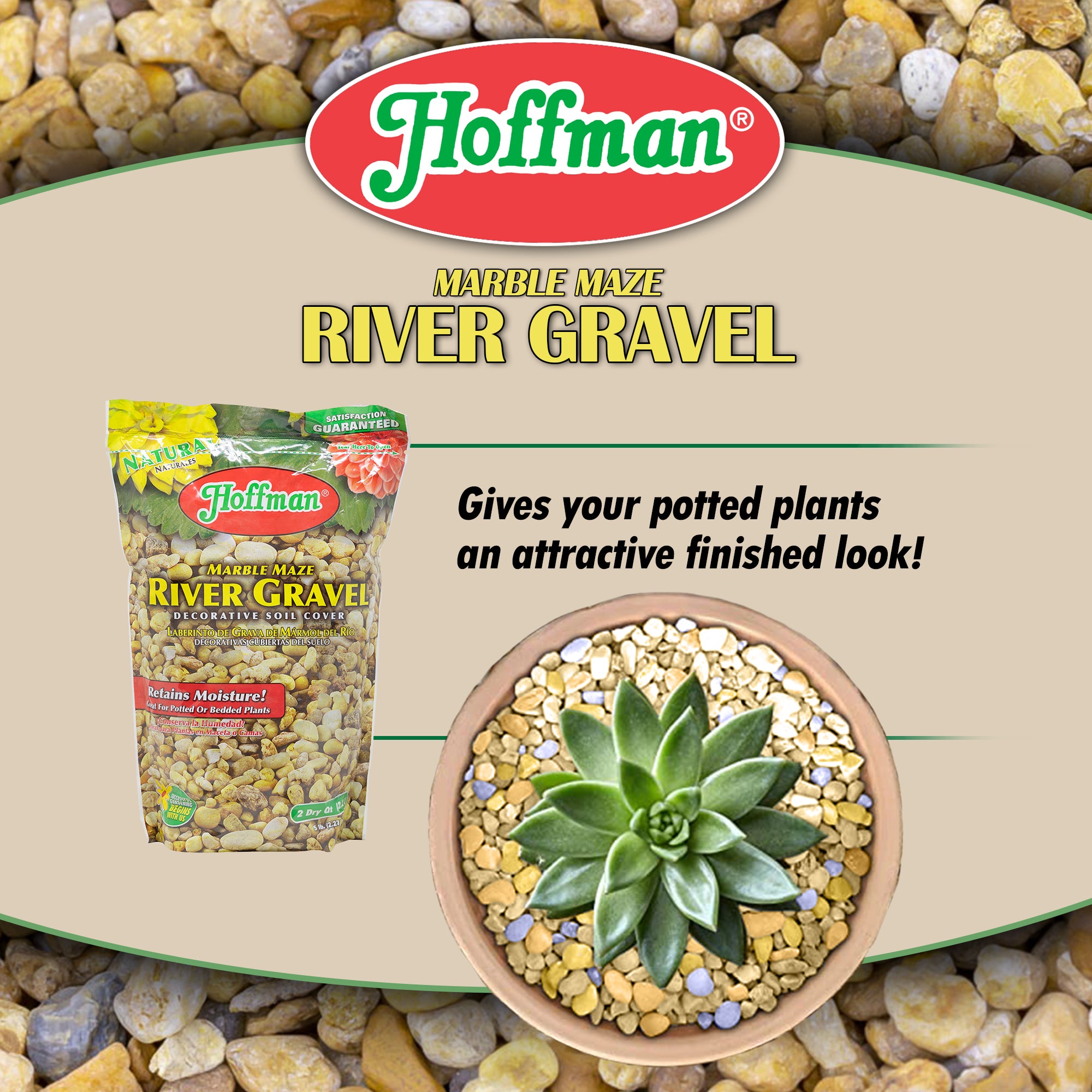 Hoffman Natural Marble Maze River Gravel Decorative Soil Cover, 2 Quarts