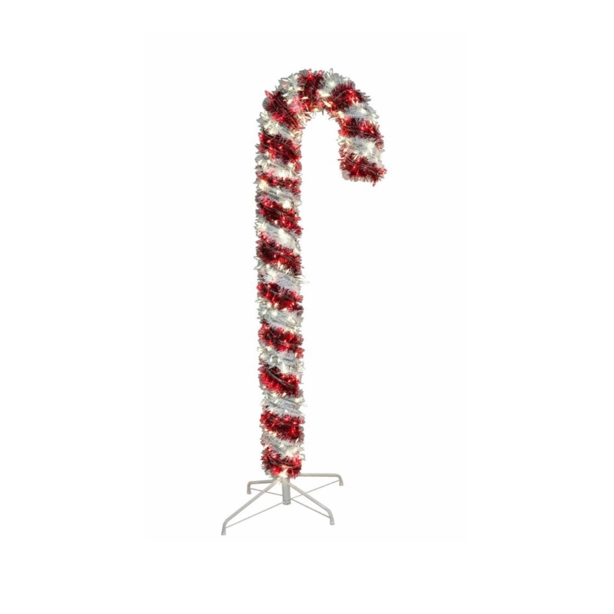 Kurt Adler 6-Foot Pre-Lit Red and White LED Tinsel Candy Cane, 6 Feet