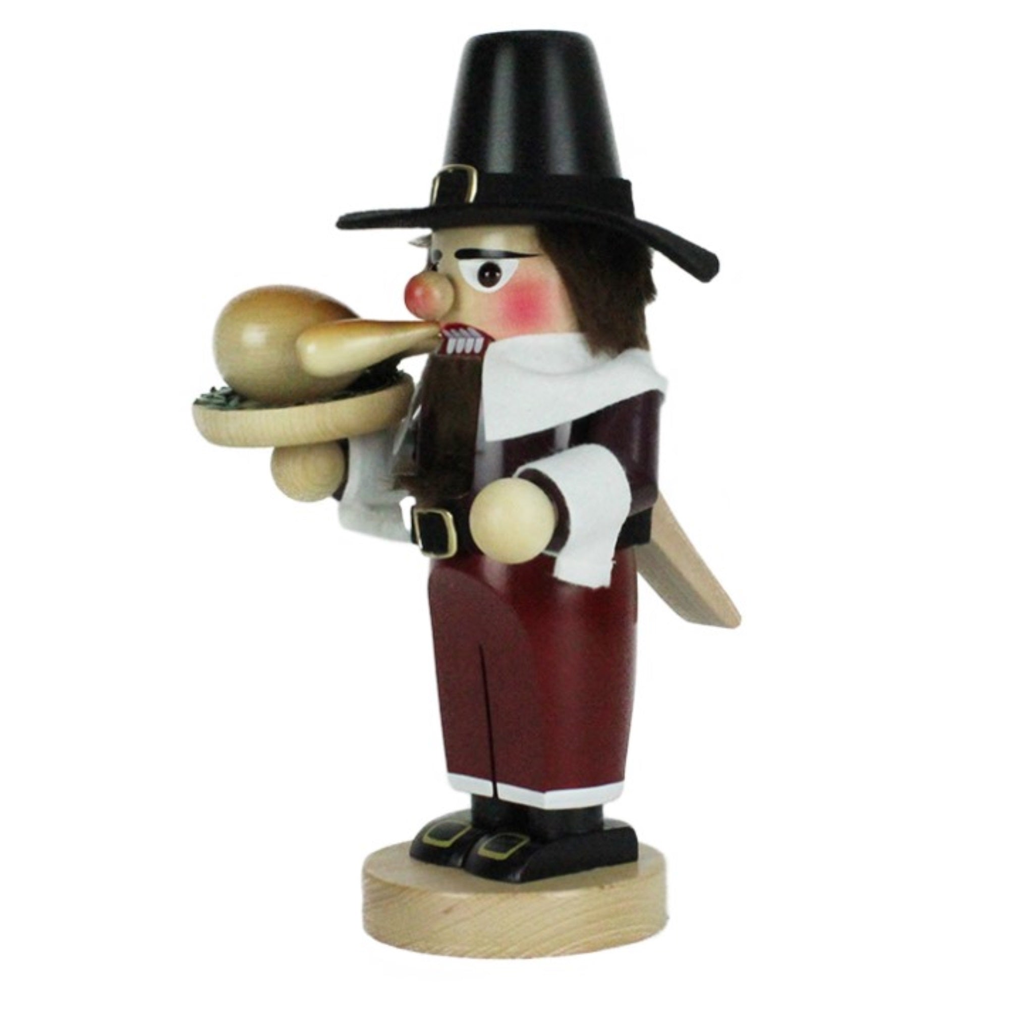Kurt Adler Steinbach Wooden Chubby Nutcracker, Pilgrim with Turkey, 11.5"