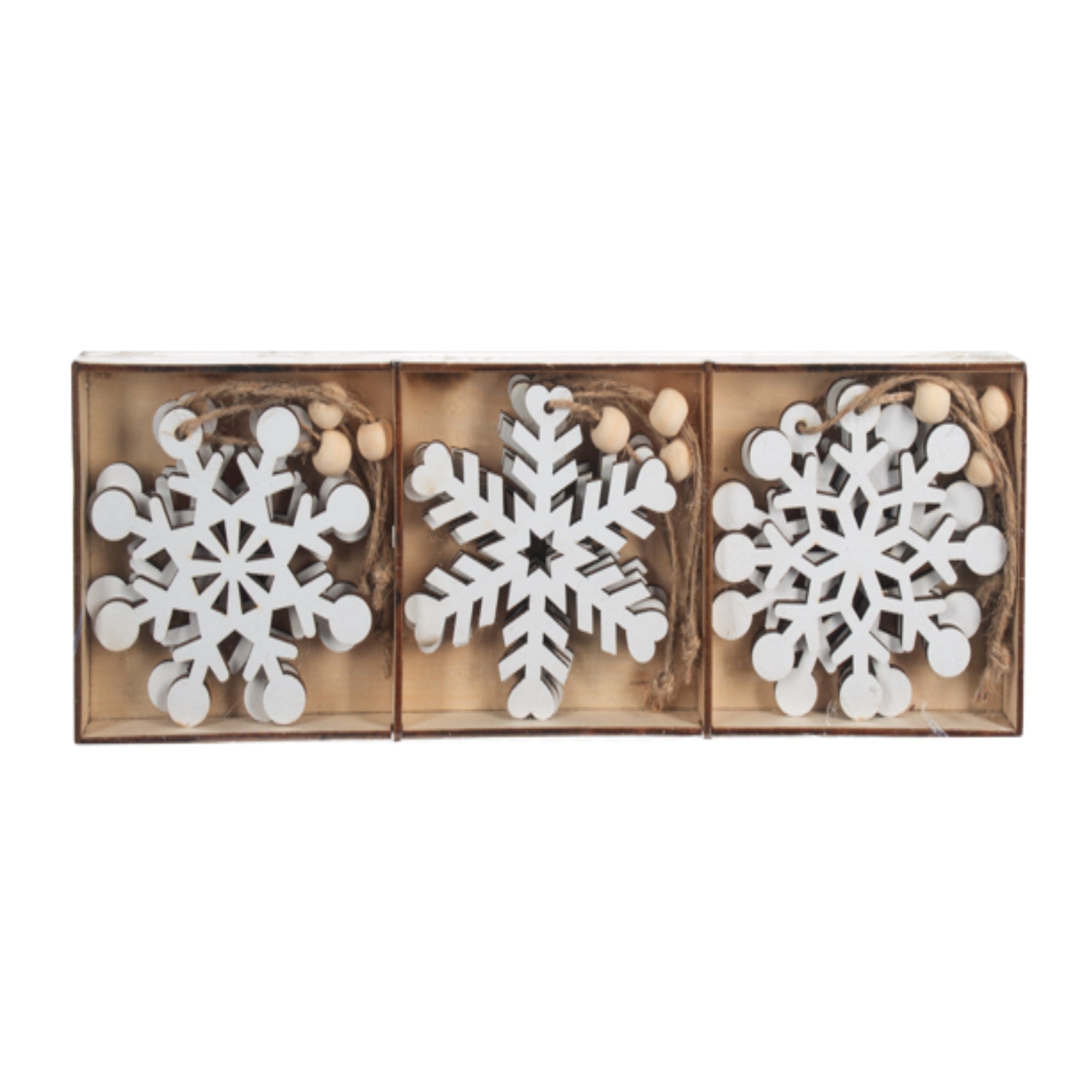 Ganz Natural Wooden Snowflake Ornament Boxed Set, 9-Piece Set, Assorted Styles, White