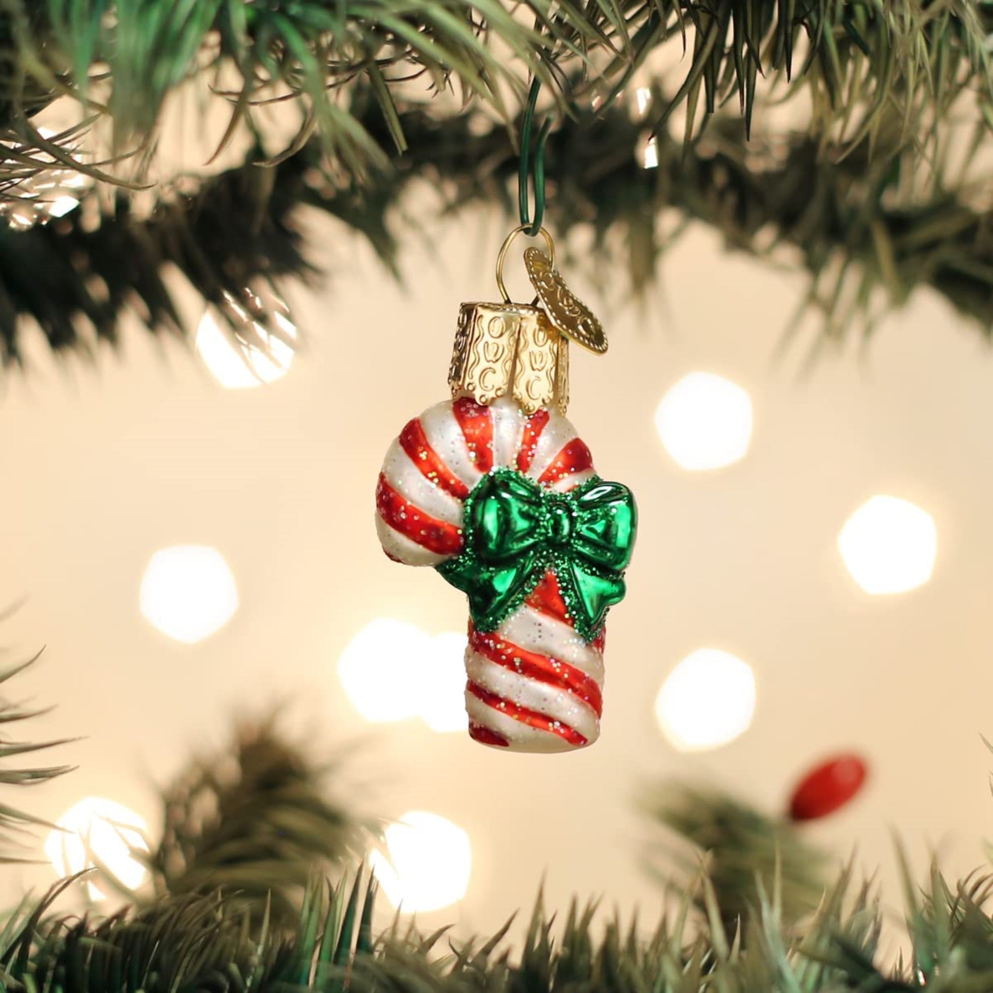 Old World Christmas Mini Blown Glass Candy Cane Ornament, 1.75"
