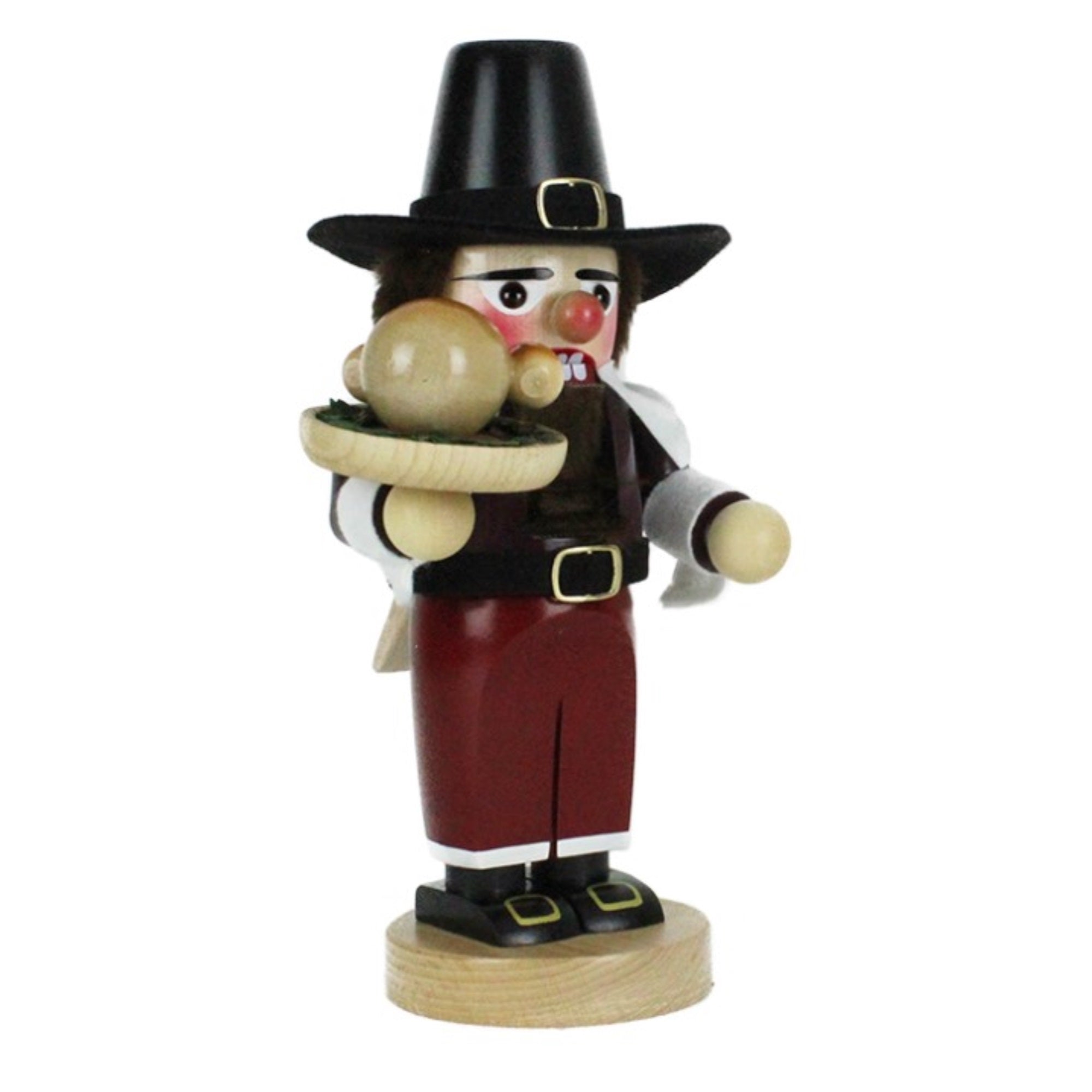 Kurt Adler Steinbach Wooden Chubby Nutcracker, Pilgrim with Turkey, 11.5"