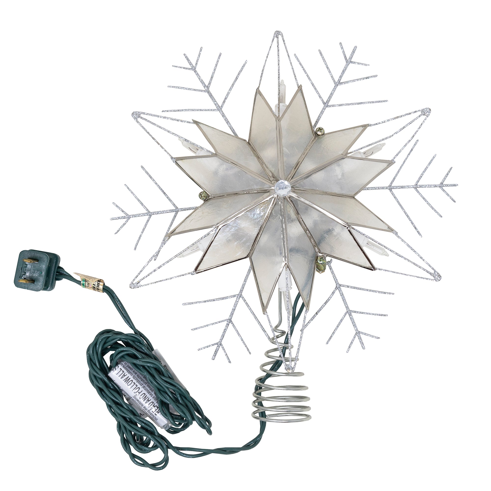 Kurt Adler 10-Light Silver Wire Capiz Treetop, Snowflake, 10"