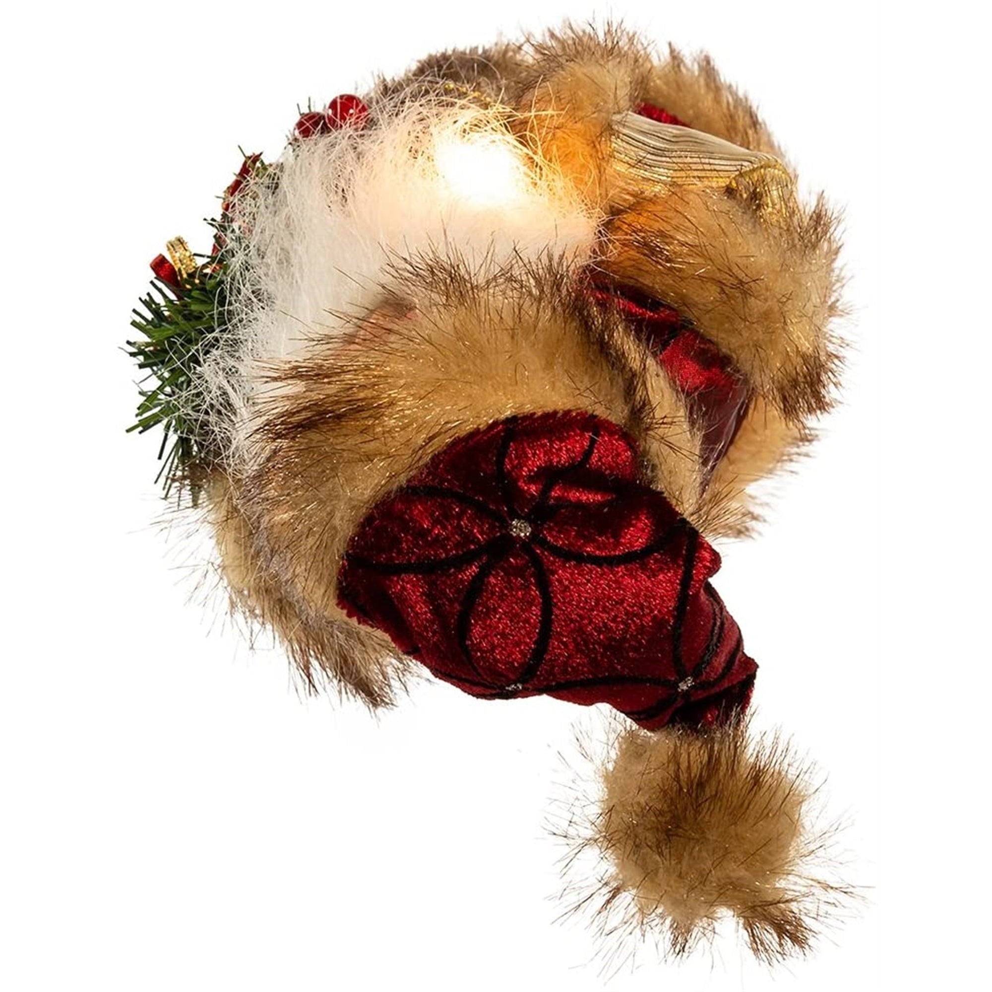 Kurt Adler Burgundy and Brown Santa Lighted Treetop, 10"