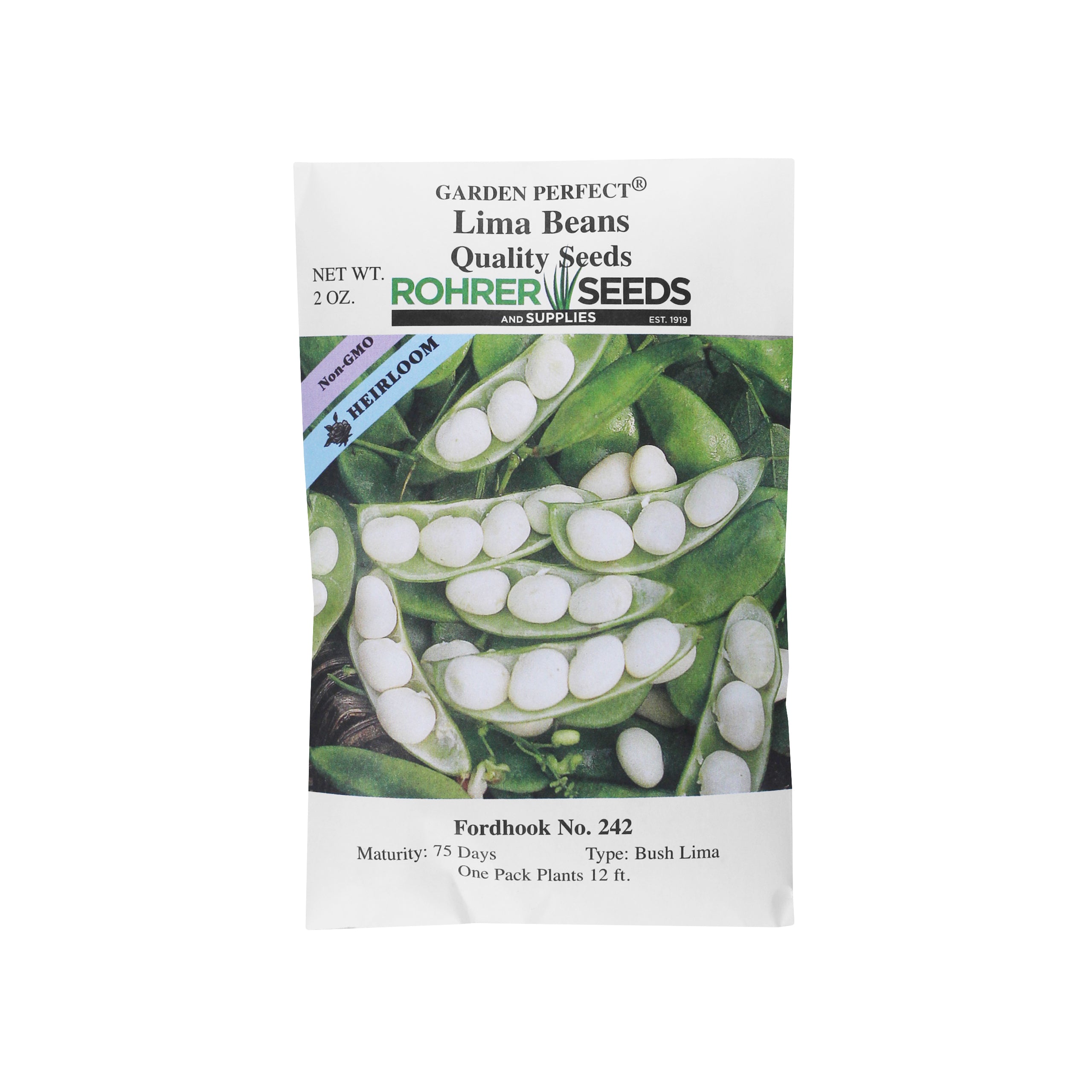Rohrer Seeds Fordhook No. 242 Lima Beans, 20oz Packet, Plants 12ft